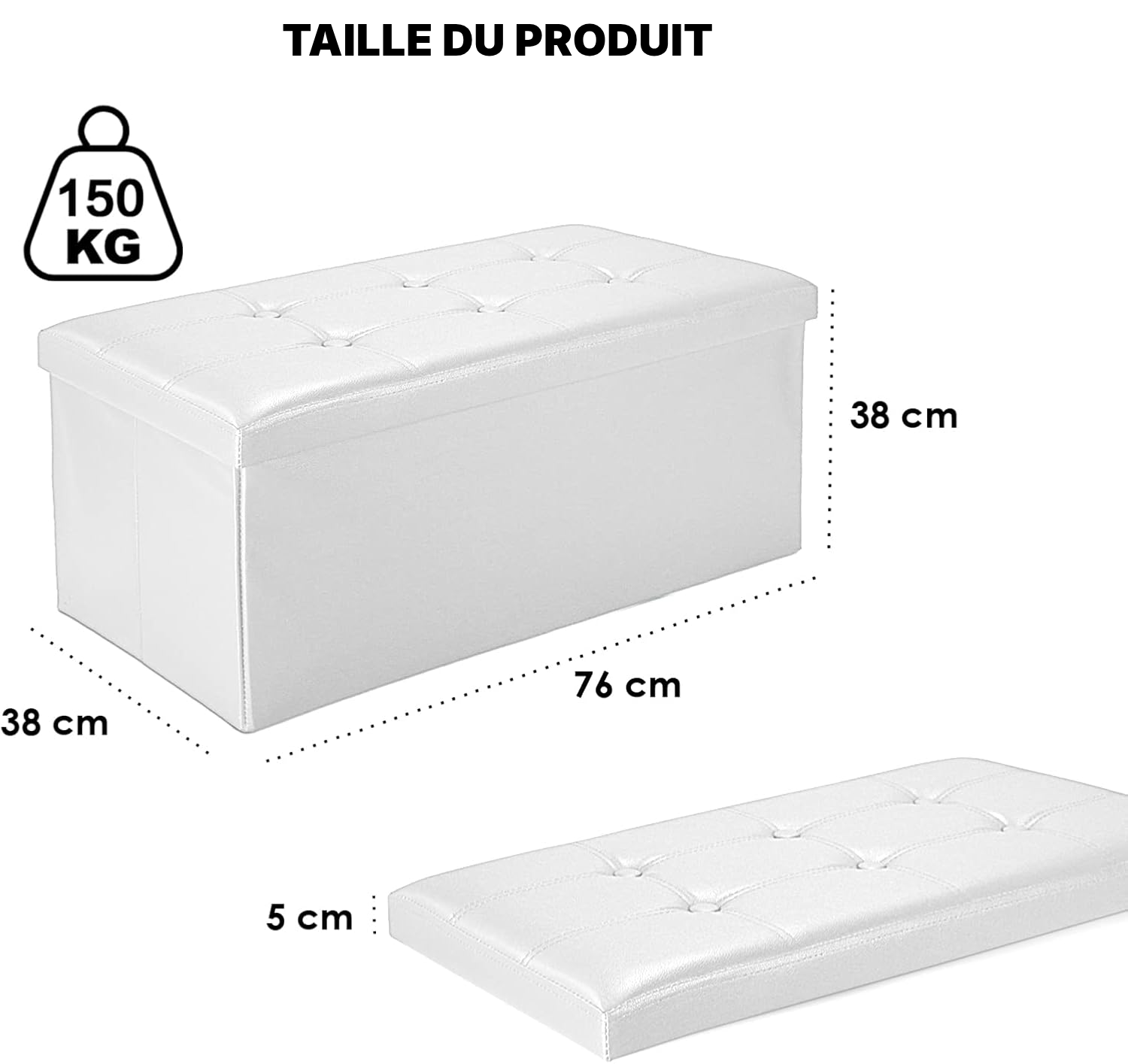 Banc coffre blanc 80 L – rangement discret — 2