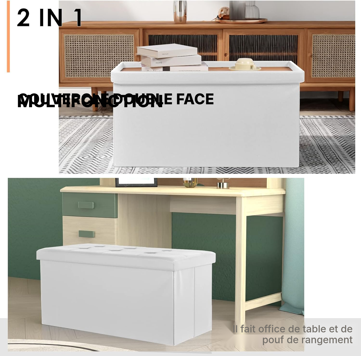 Banc coffre blanc 80 L – rangement discret — 3