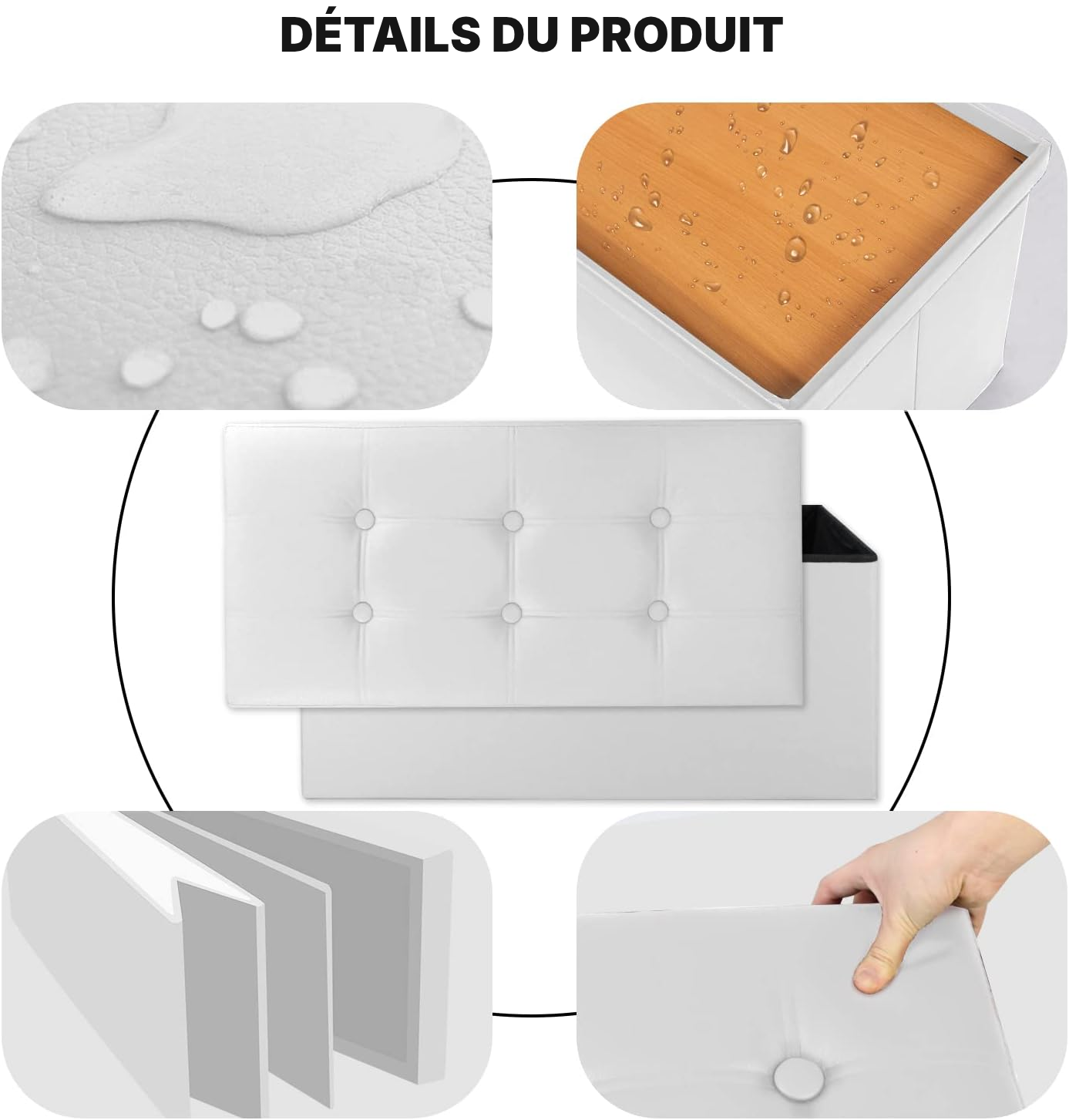 Banc coffre blanc 80 L – rangement discret — 5