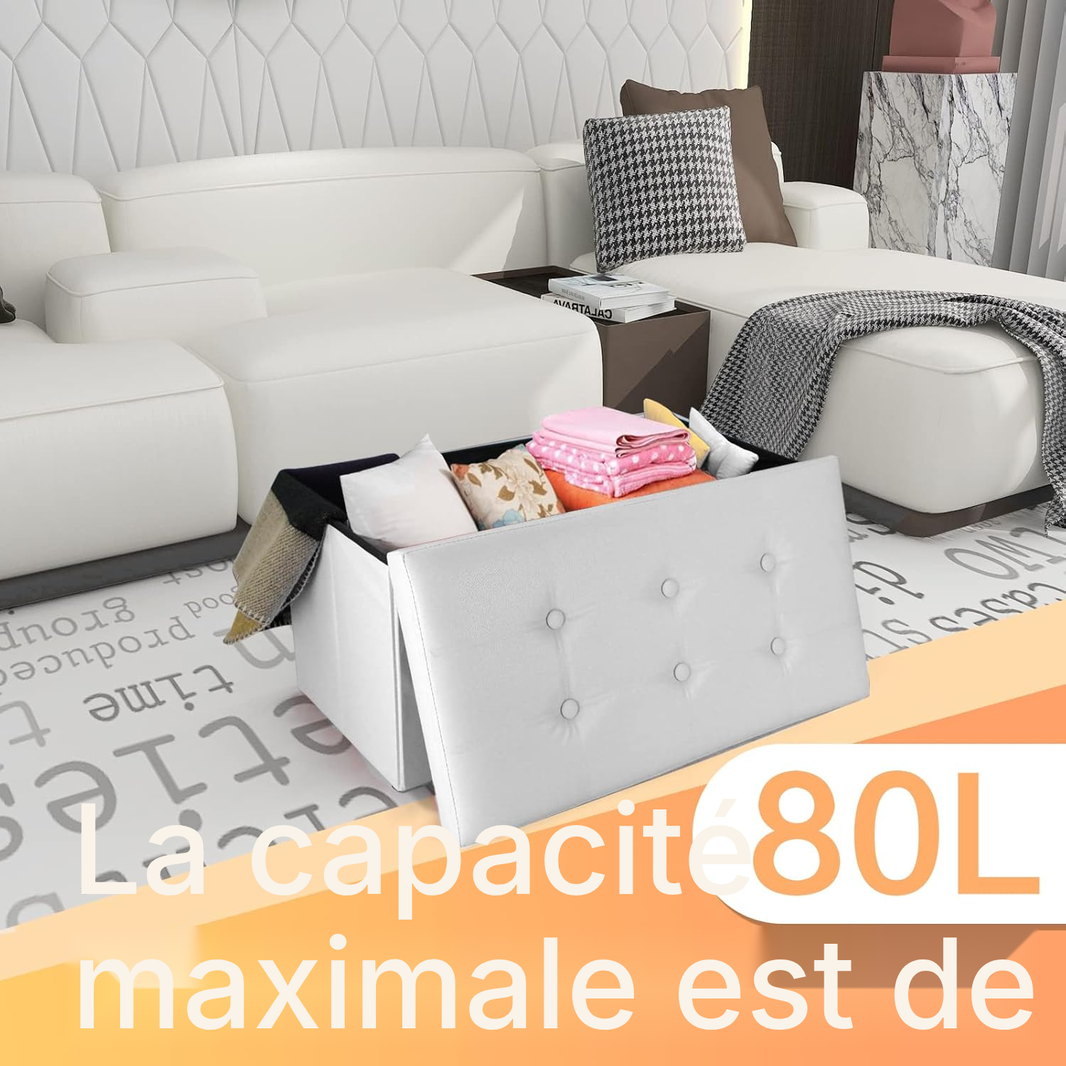 Banc coffre blanc 80 L – rangement discret — 6