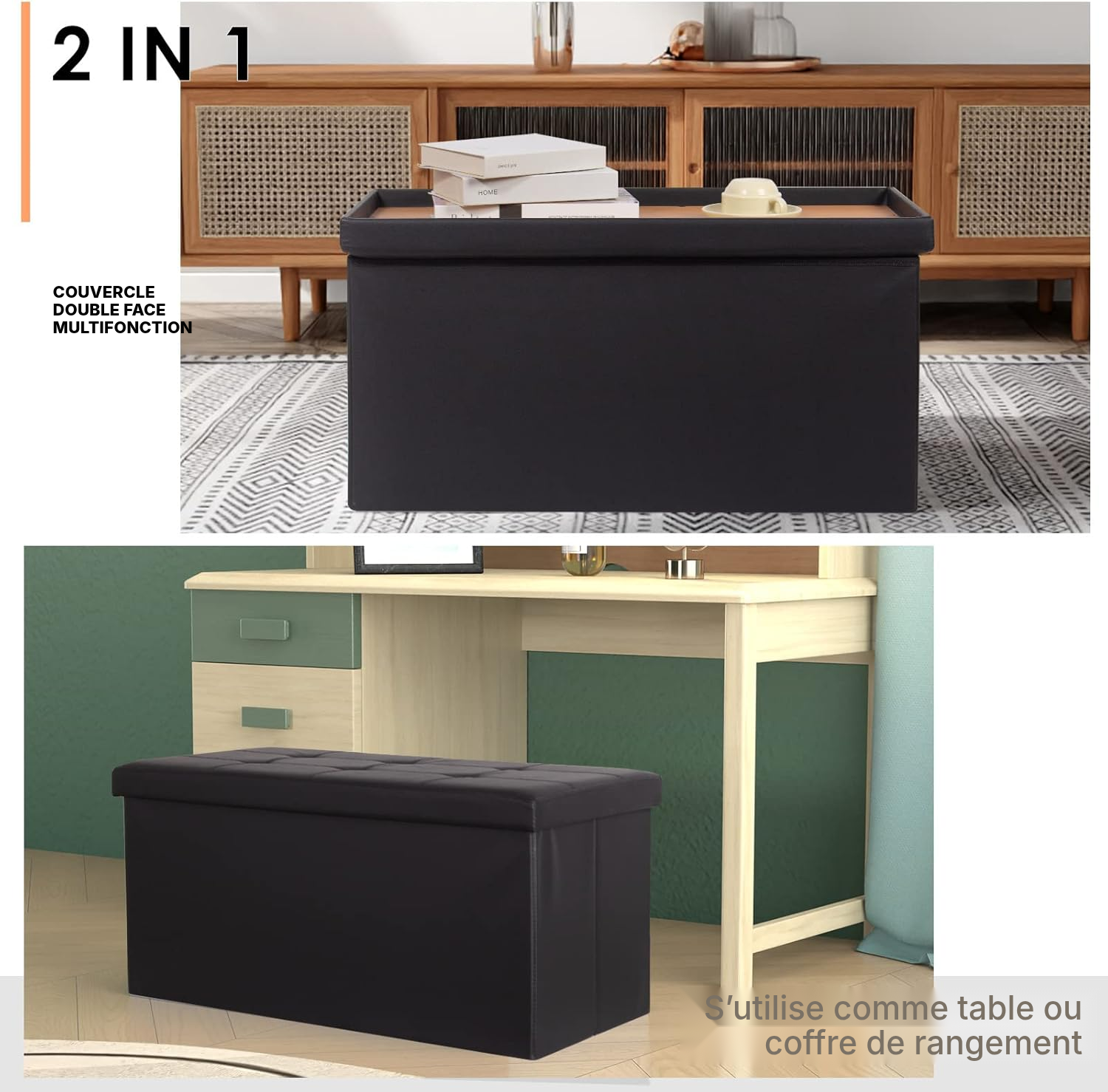 Banc coffre noir — rangement et assise — 5