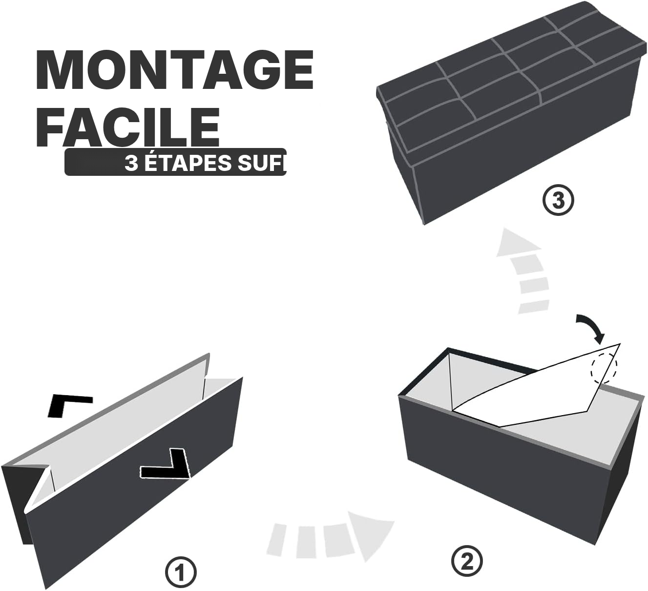 Banc coffre noir — rangement et assise — 3