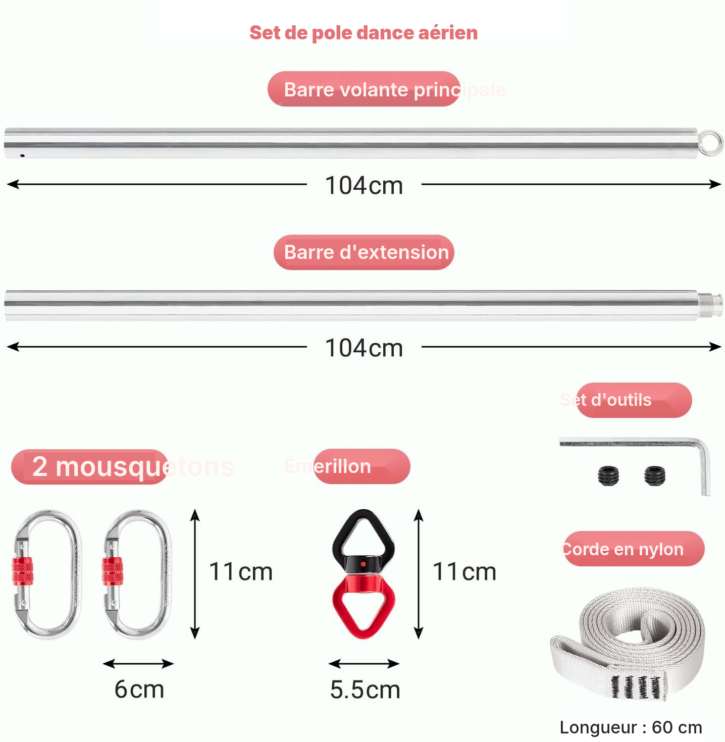 Barre dance pole dance argent – aérienne — 2