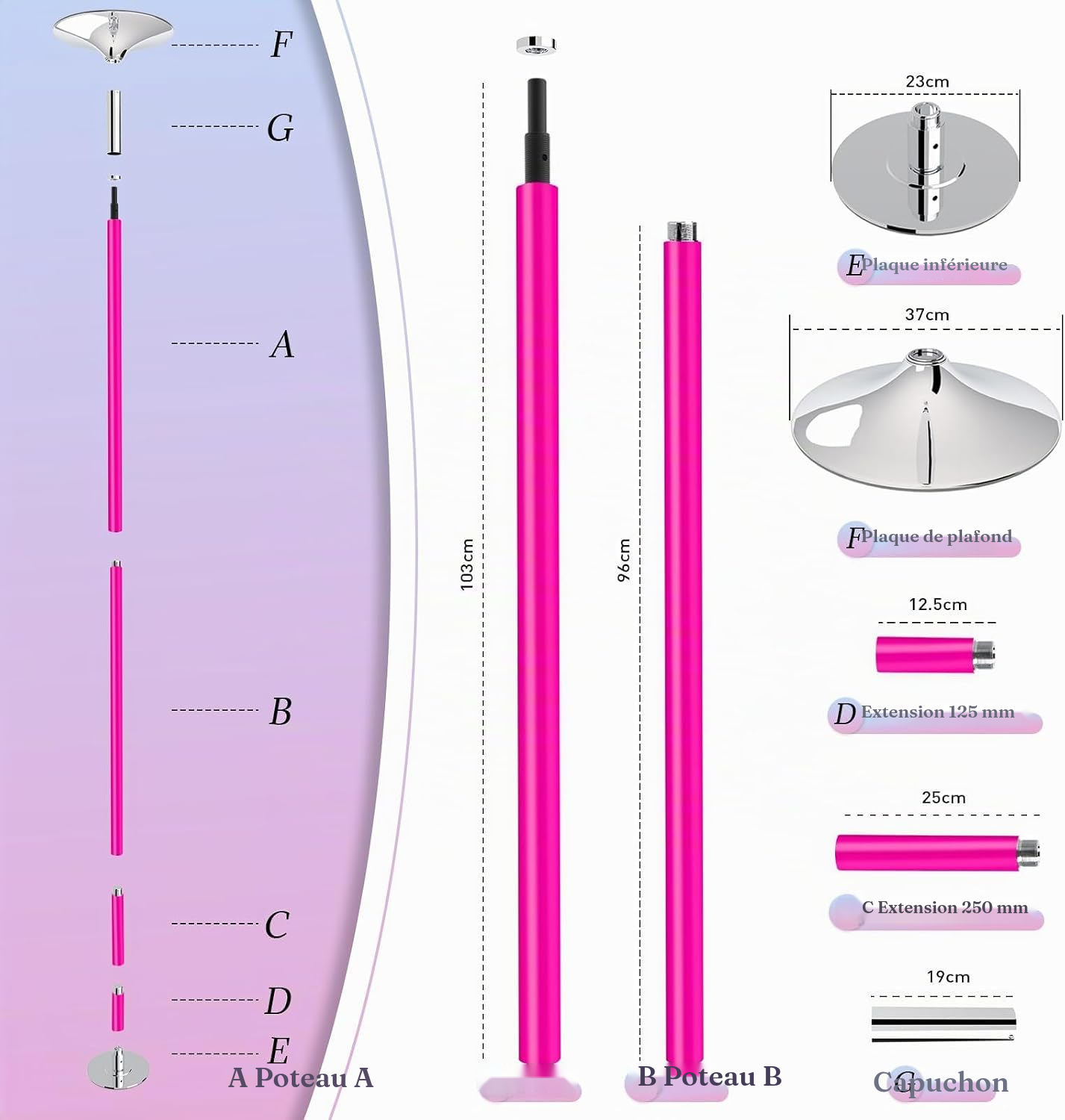 Barre dance pole dance rose sans perçage — 3