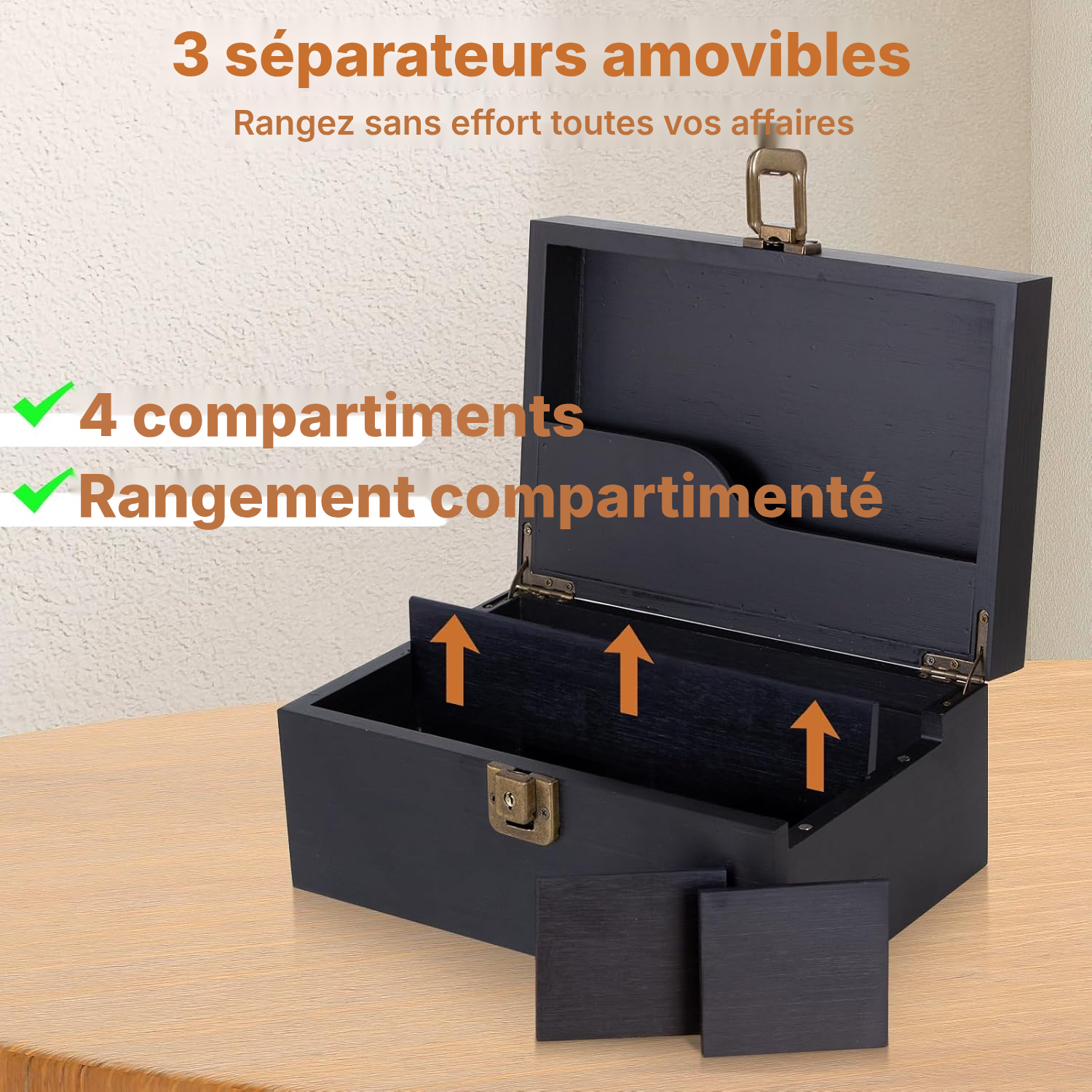 Boîte de rangement bambou noire sécurisée — 5