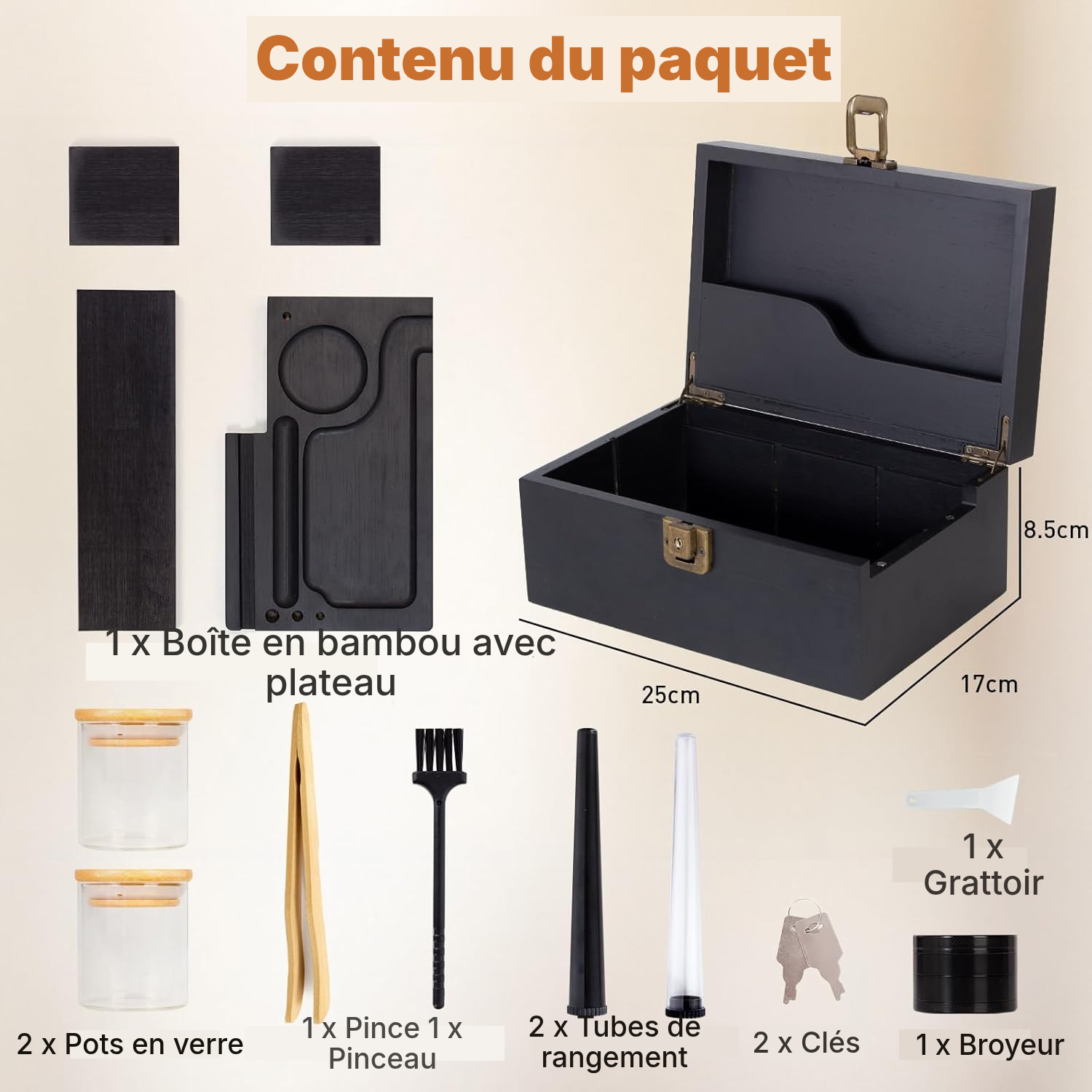 Boîte de rangement bambou noire sécurisée — 6