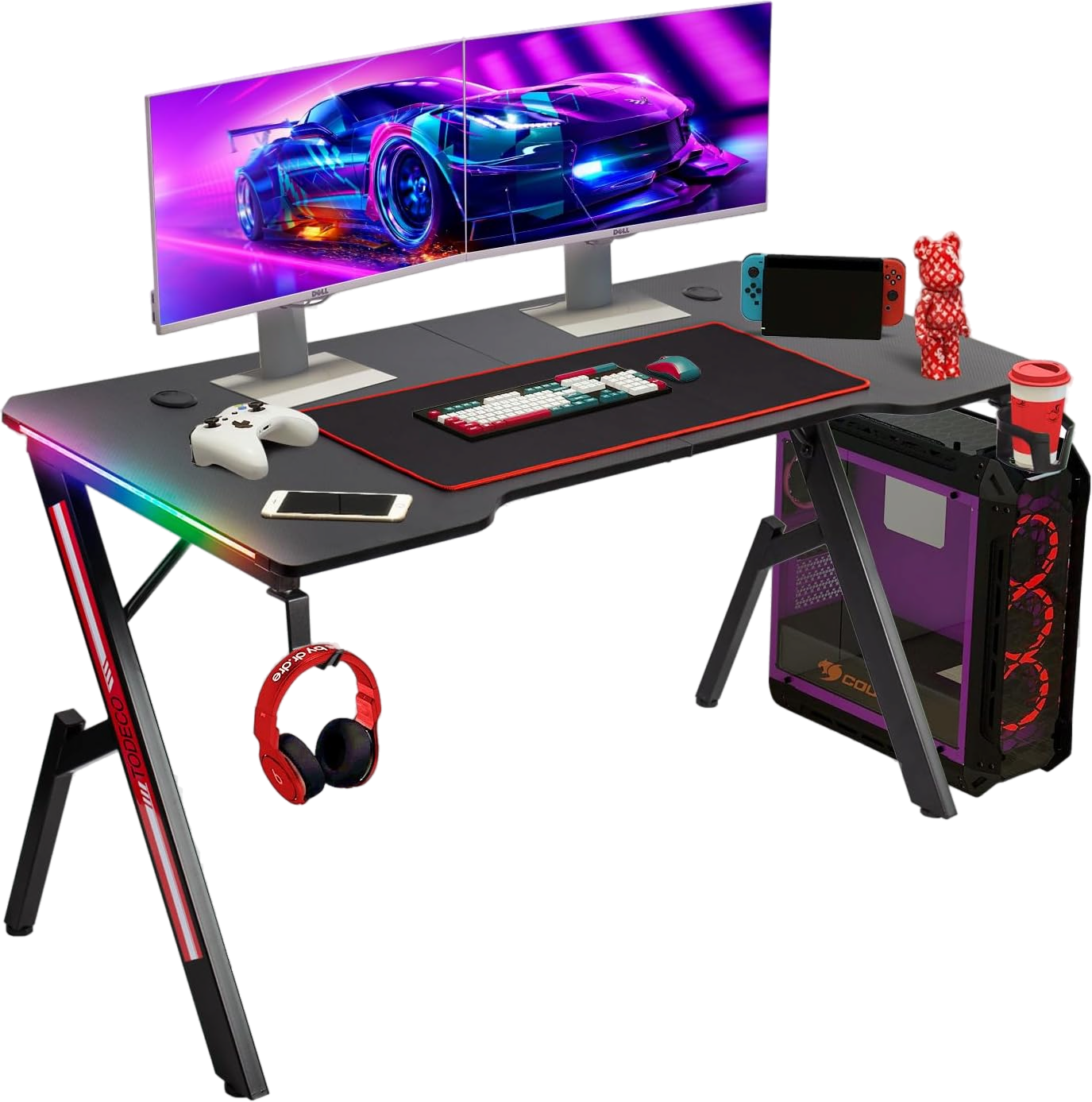 Bureau pour gamer 140 cm LED, setup net — 8