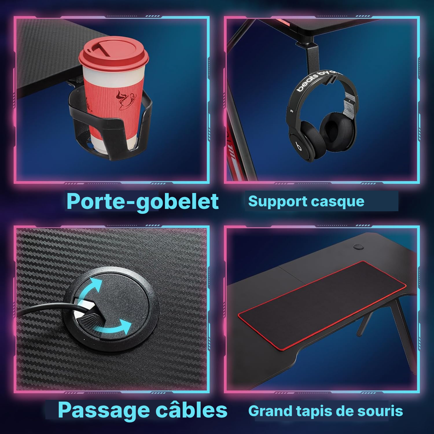 Bureau pour gamer 140 cm LED, setup net — 4