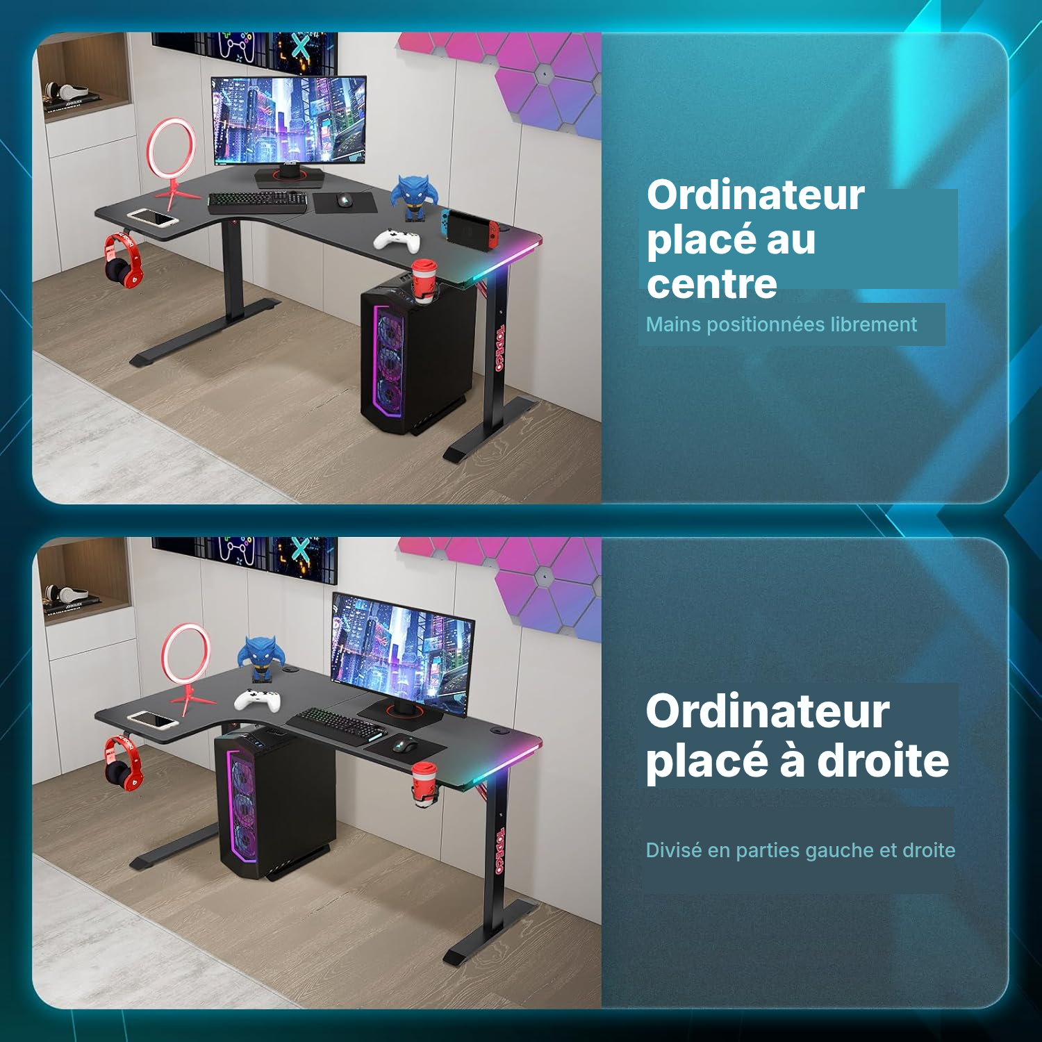 Bureau pour gamer 140 cm — angle RGB — 2