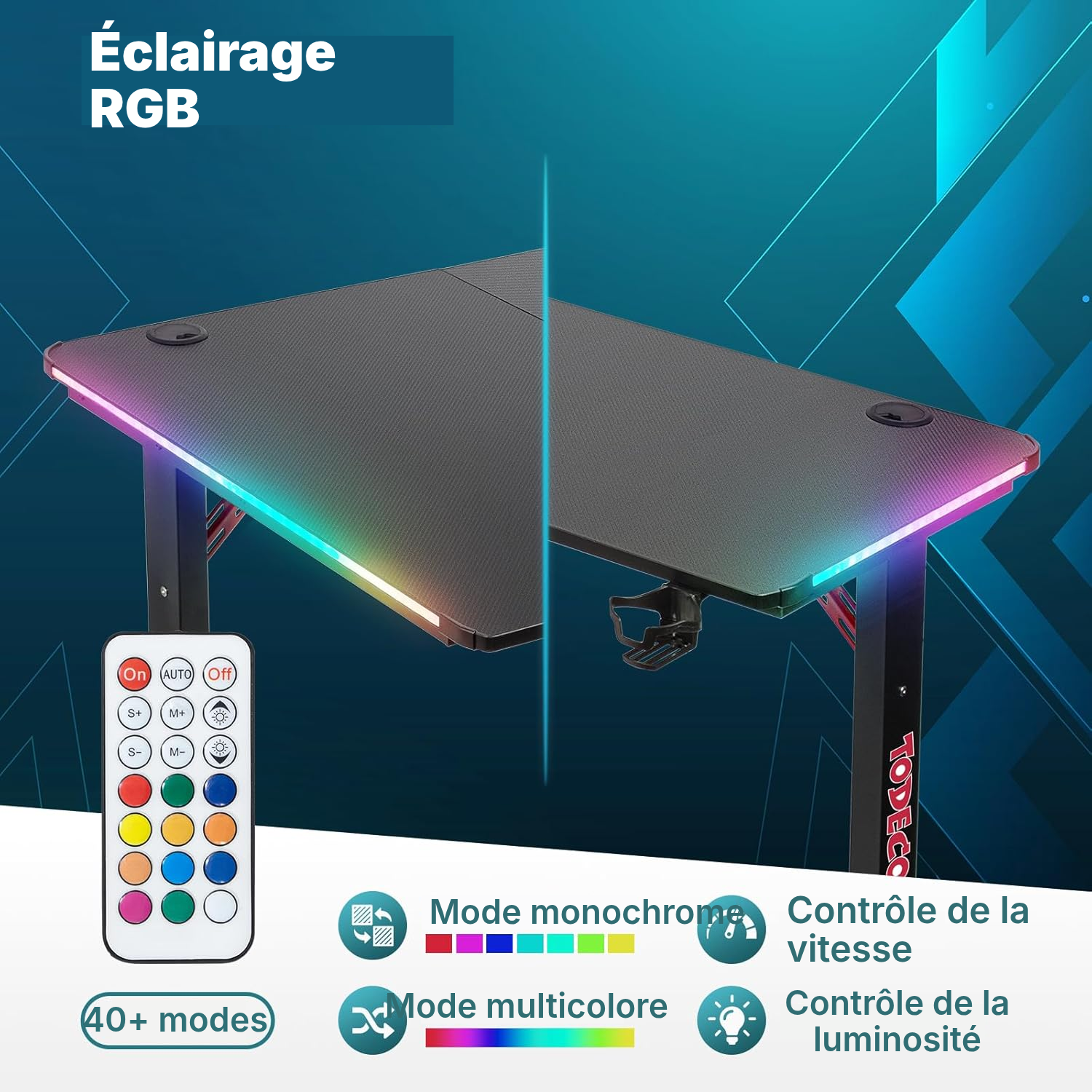 Bureau pour gamer 140 cm — angle RGB — 3