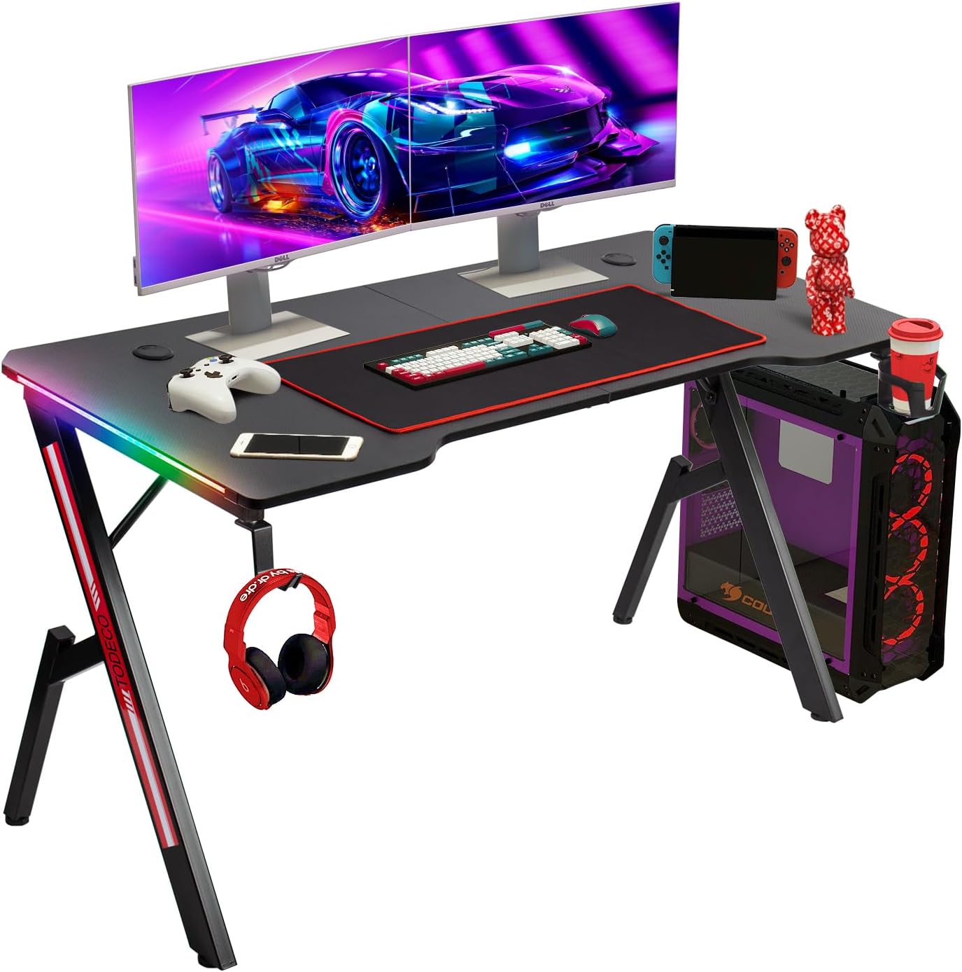 Bureau pour gamer 140 cm LED RGB avec accessoires