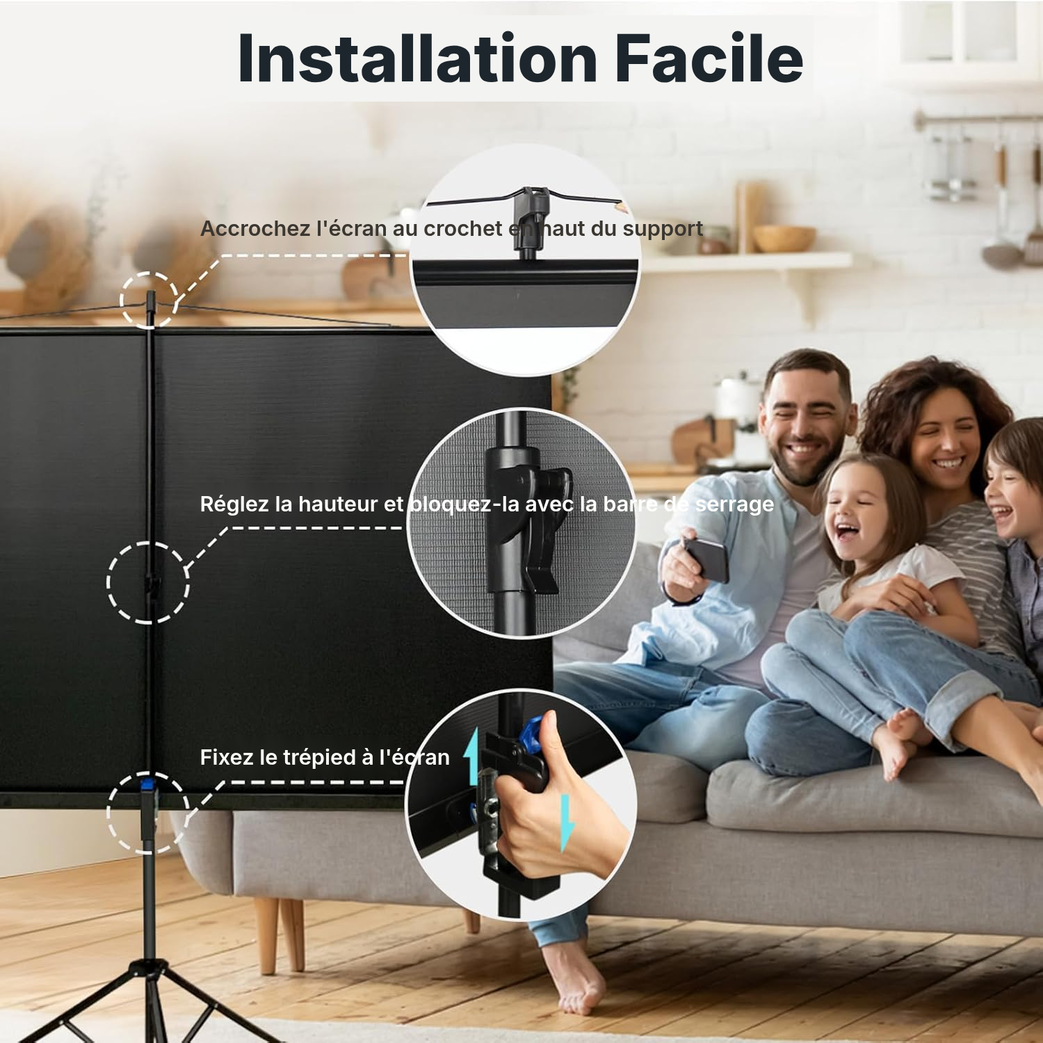 Écran pour vidéo projecteur mobile 75 cm, pied 154 cm — 3