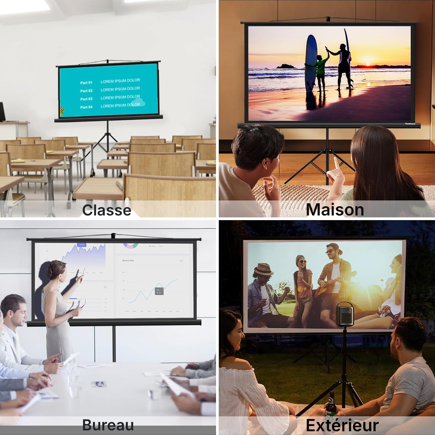Écran pour vidéo projecteur mobile 75 cm, pied 154 cm — 7