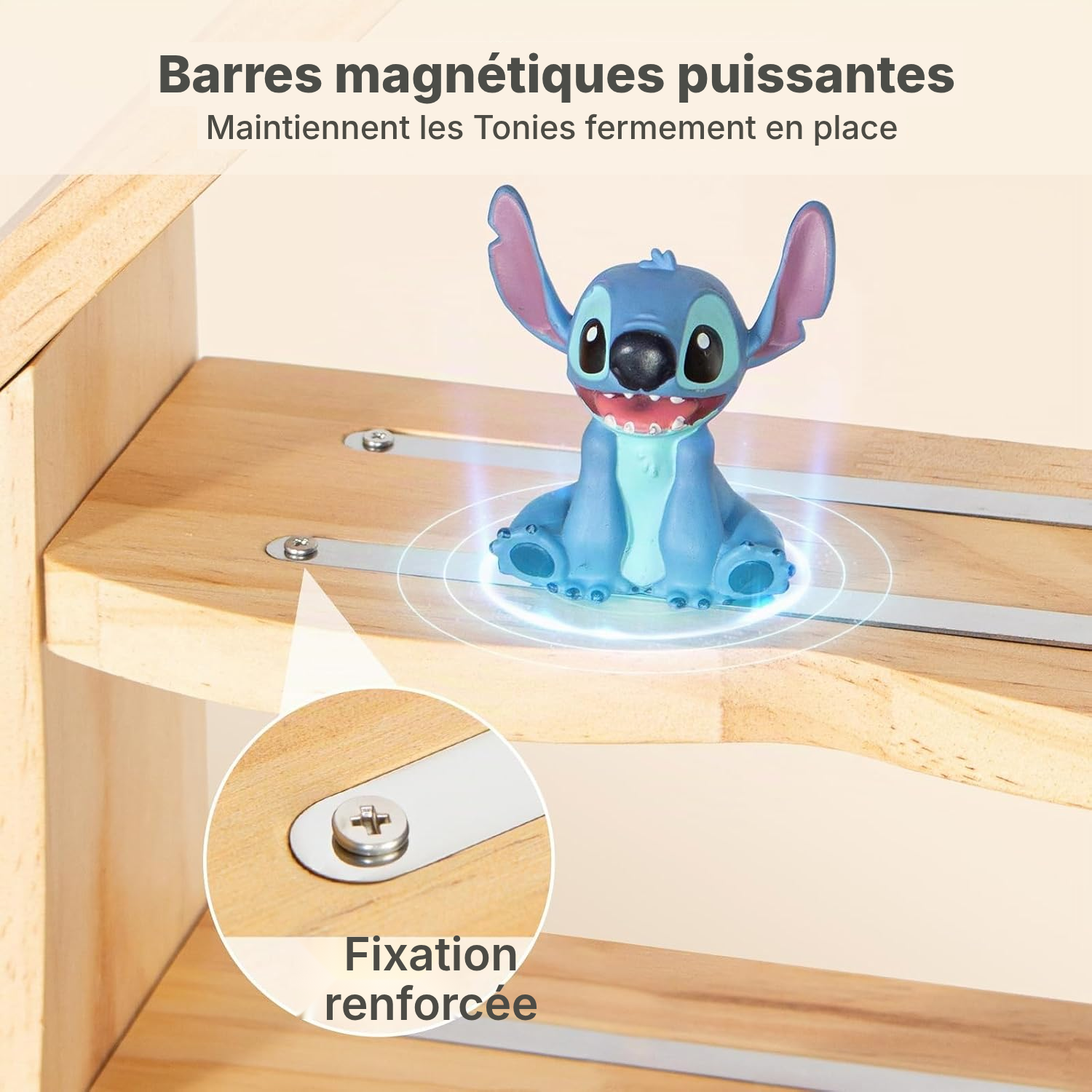 Étagère magnétique Toniebox/Tonies – bois avec crochets, 62 cm — 4