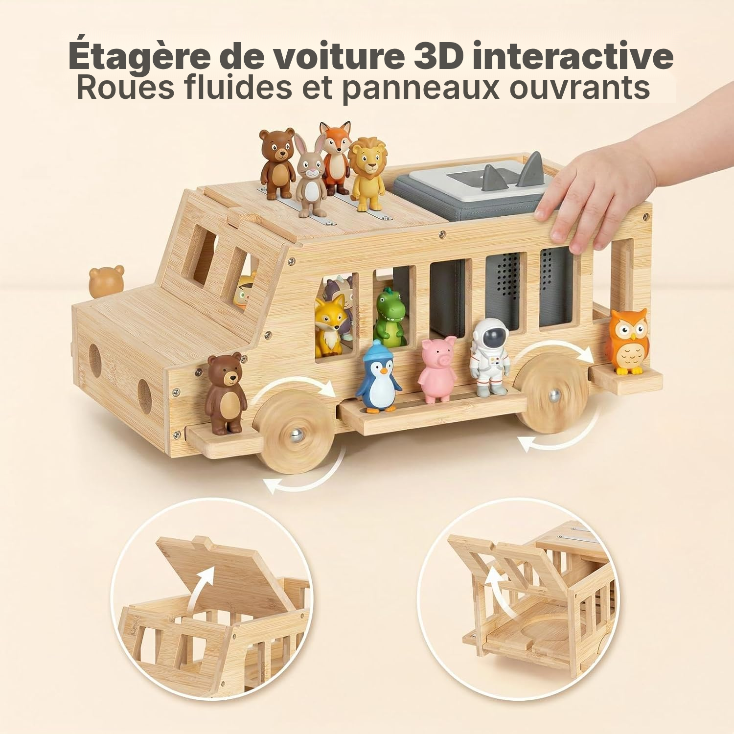 Étagère magnétique Toniebox/Tonies – bus 3D en bambou, 36 cm — 5
