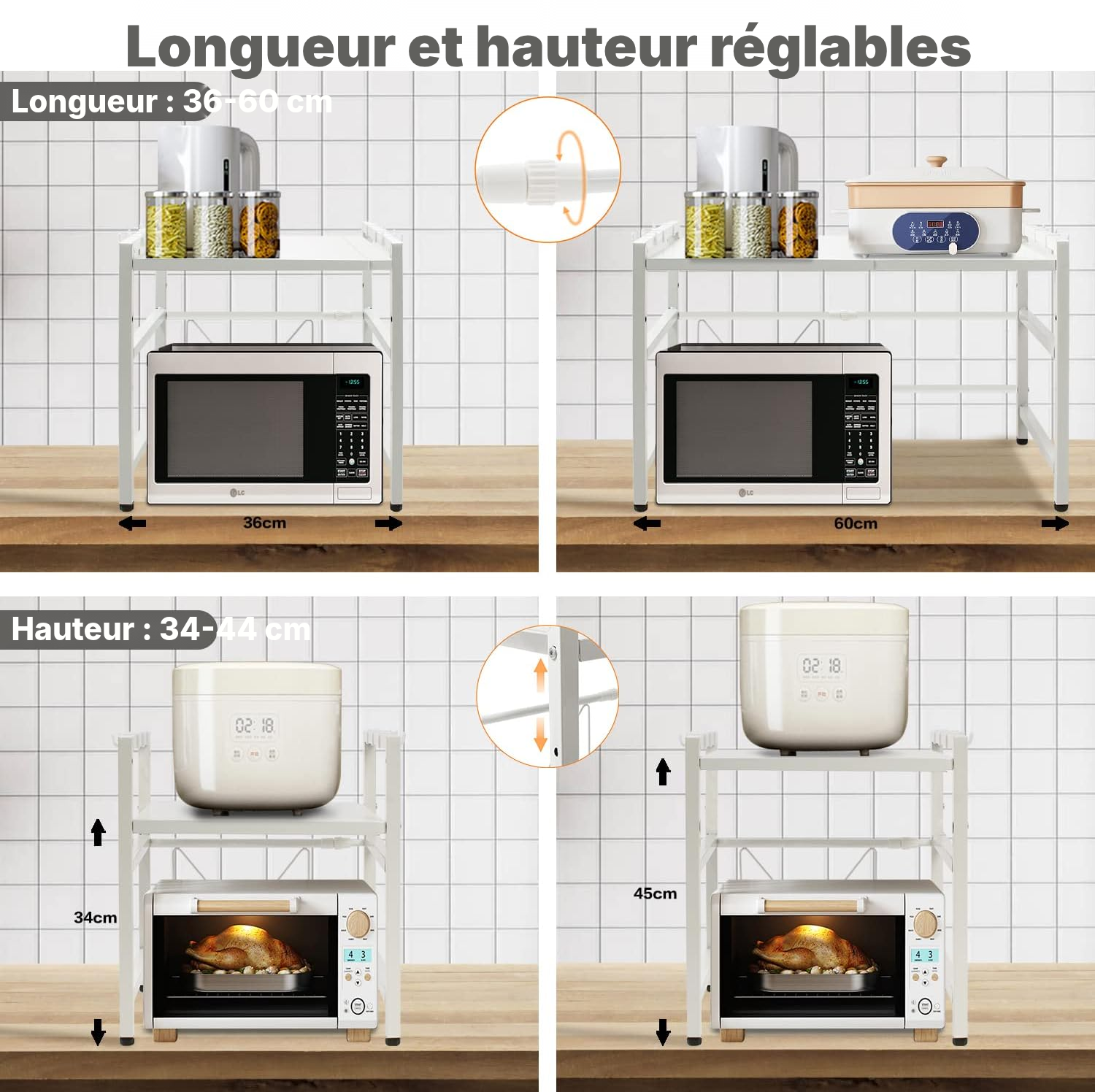Meuble de cuisine pour micro-ondes extensible blanc — 2