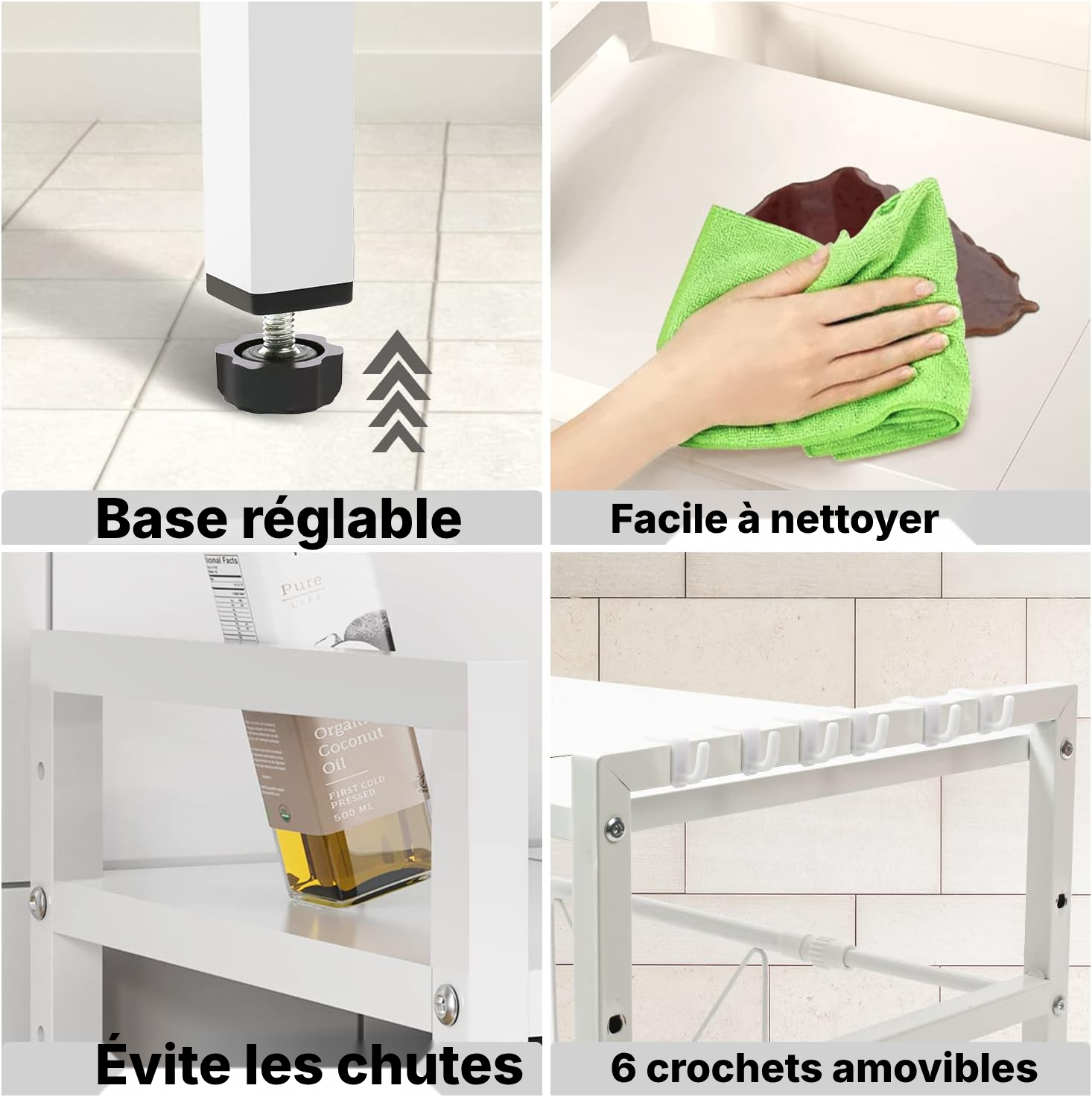 Meuble de cuisine pour micro-ondes extensible blanc — 3
