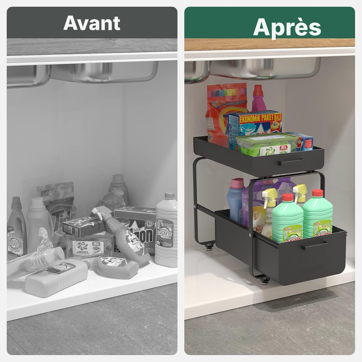 Étagères pour cuisine sous évier noir – accès facile — 5
