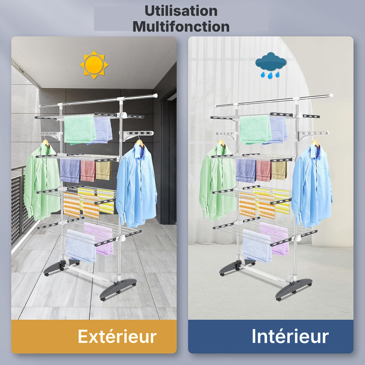 Séchoir à linge 4 étagères gris, gain de place — 4