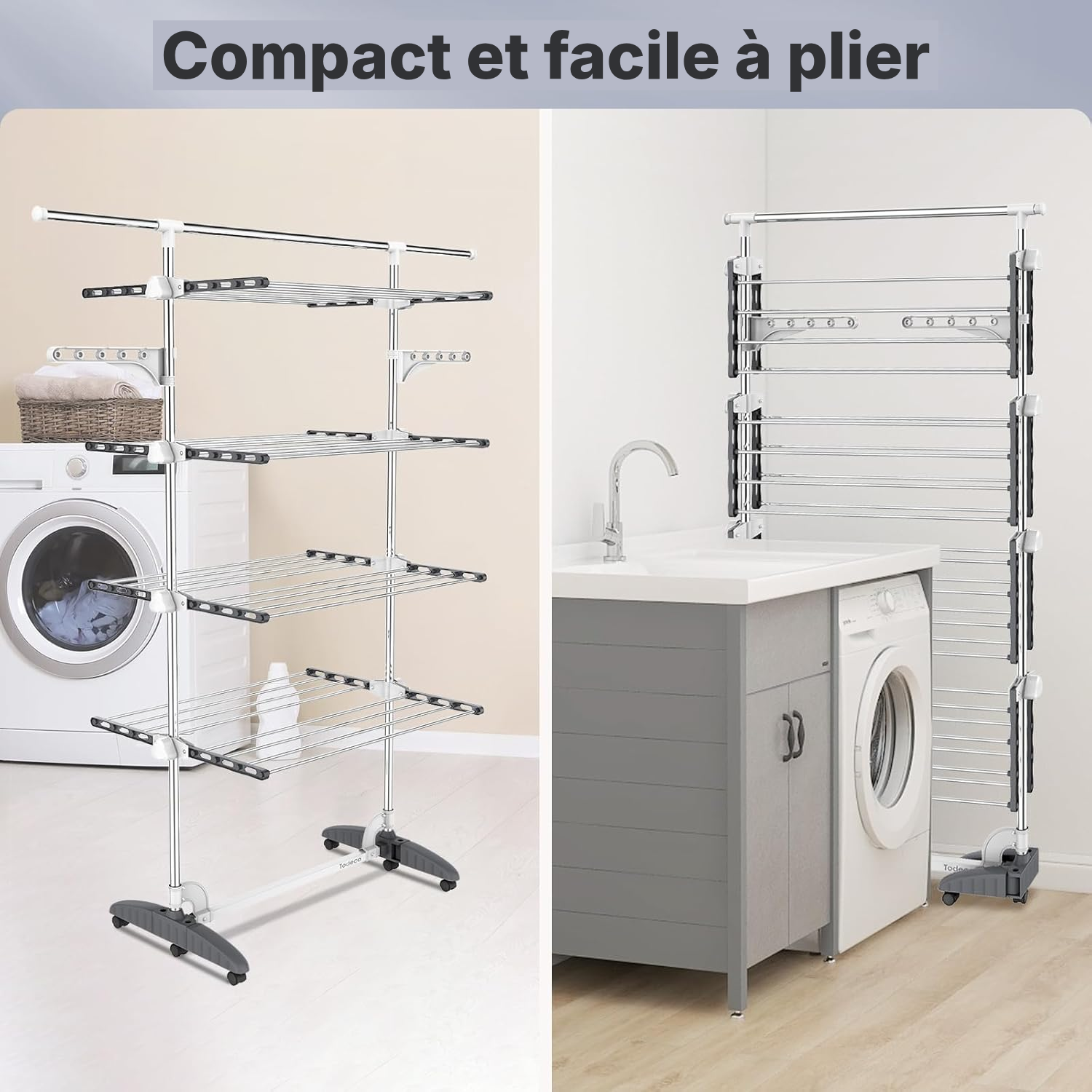 Séchoir à linge 4 étagères gris, gain de place — 5
