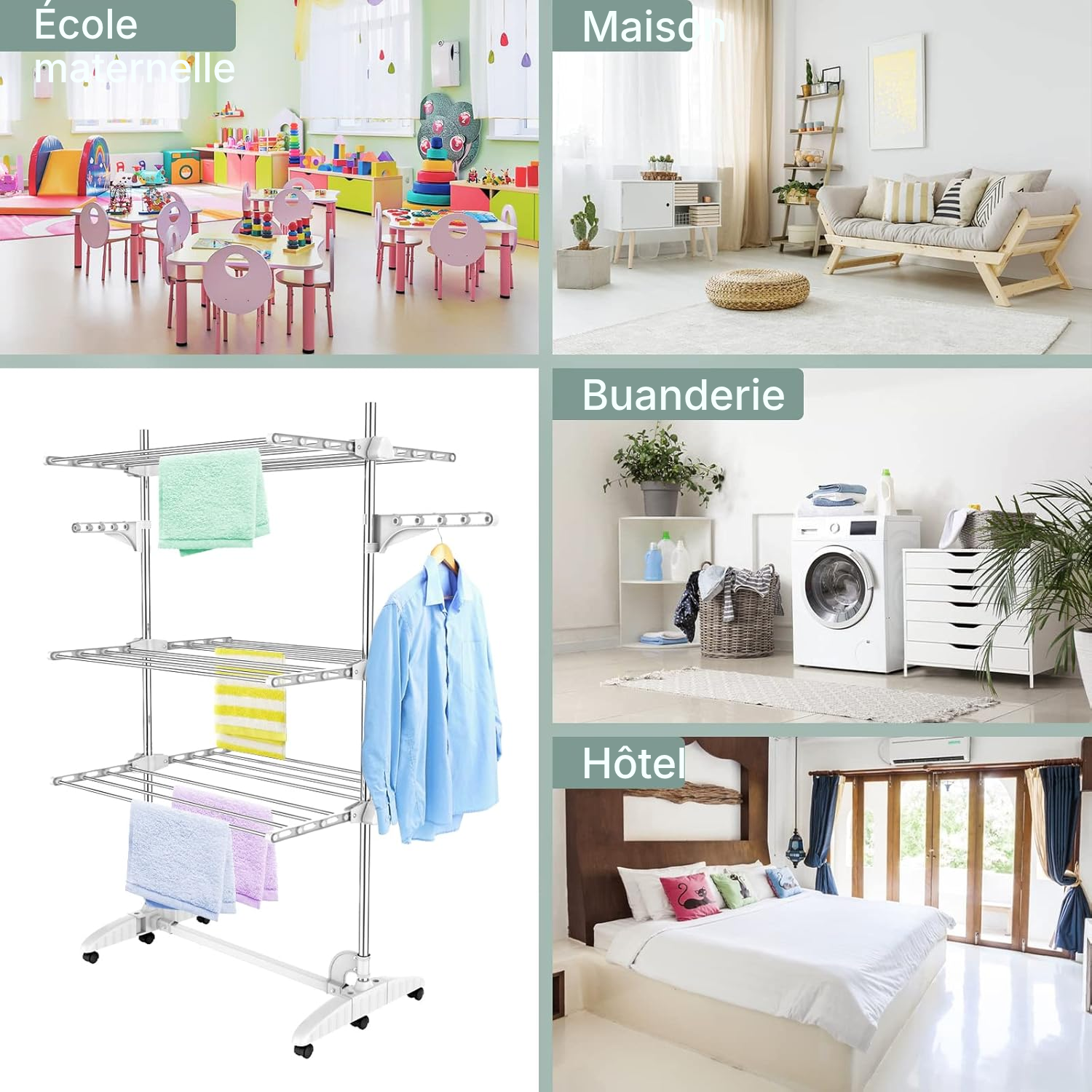 Étendoir à linge 3 niveaux blanc — gain de place — 7