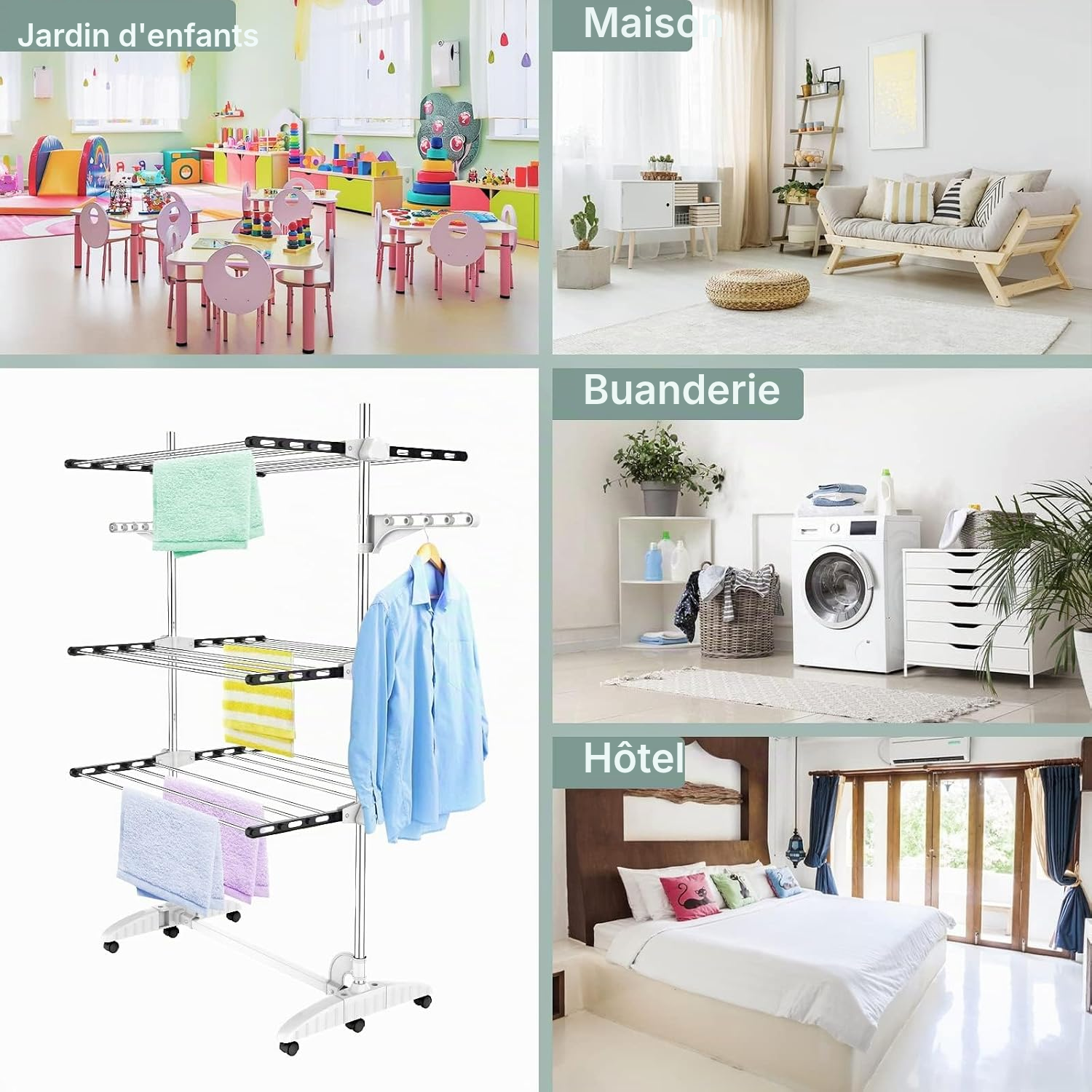 Étendoir pour linge extérieur noir 3 niveaux — 6