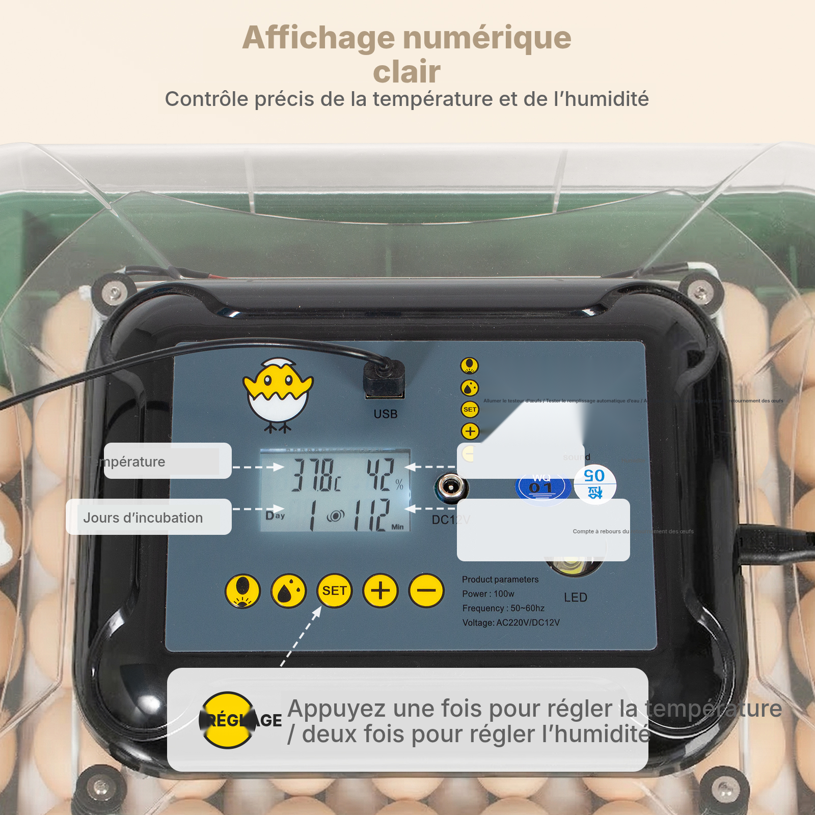 Couveuse à œufs 53 œufs vert foncé — autonome — 2