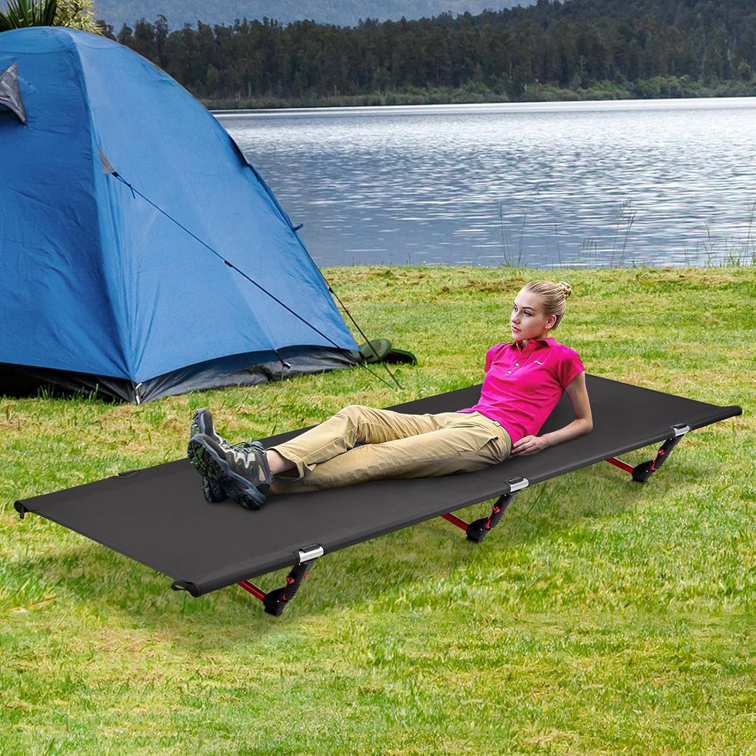 Lit camping noir 190 × 65 cm, hors sol — 7