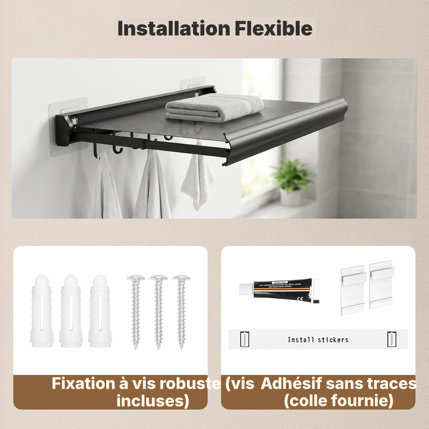 Meuble salle de bains pliable gain de place gris foncé — 4
