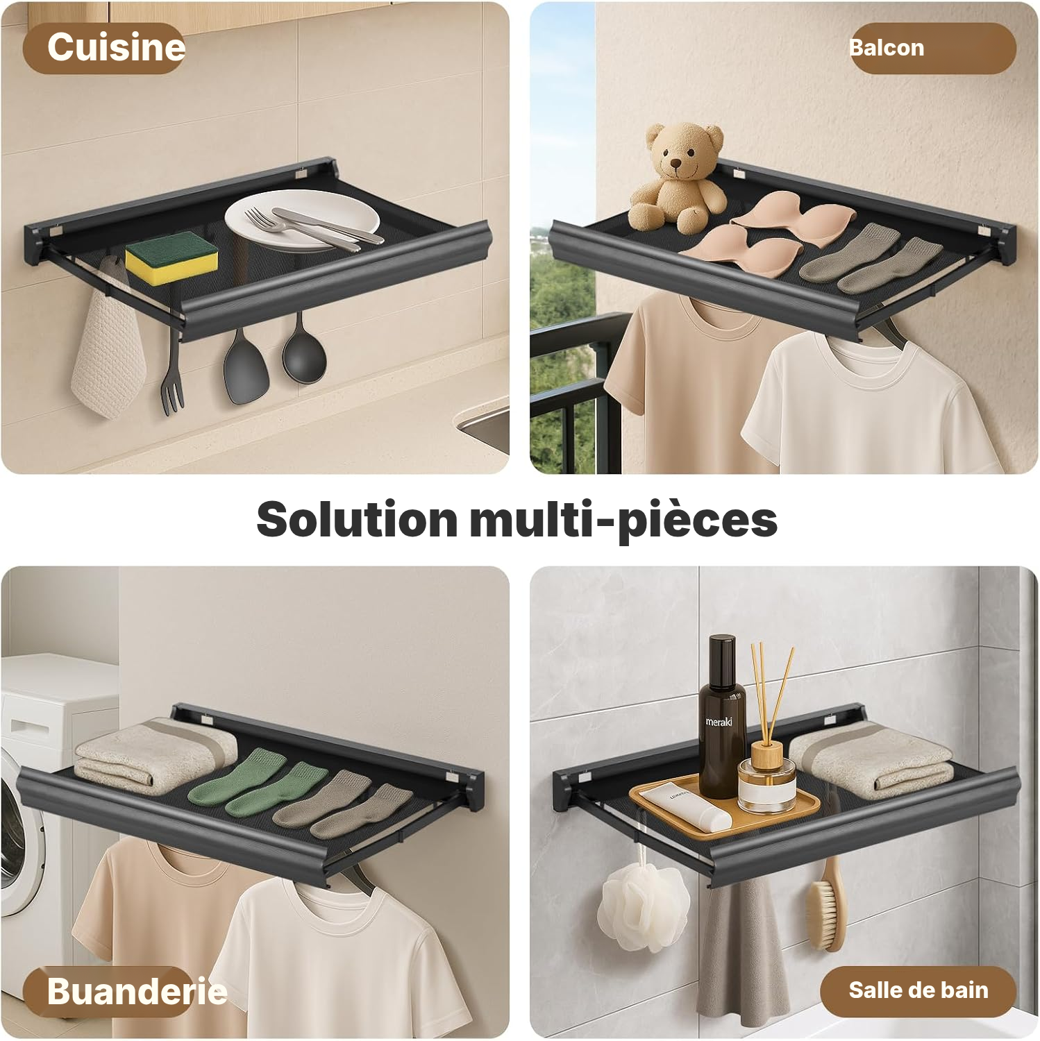 Meuble salle de bains pliable gain de place gris foncé — 6