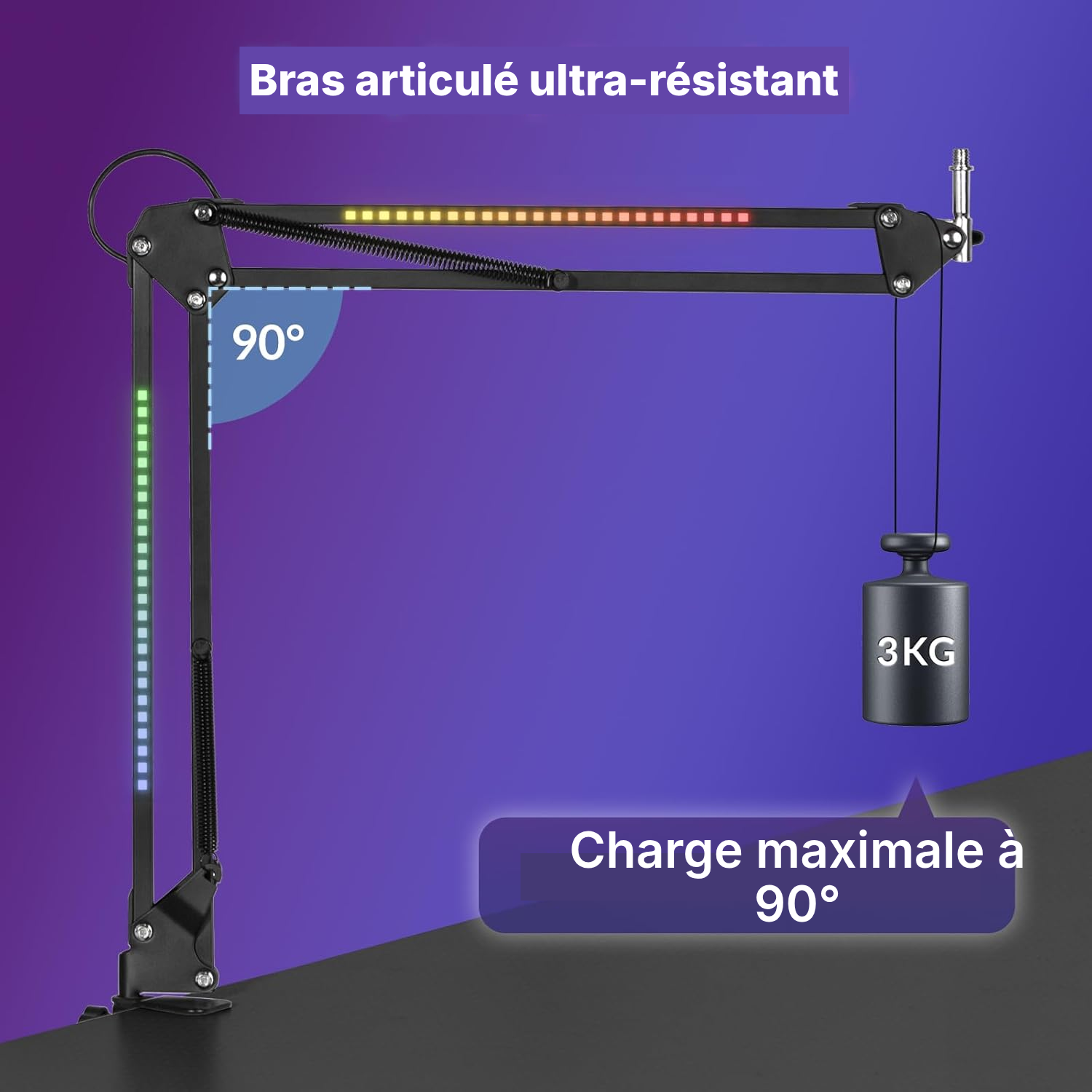 Micro pied RGB noir — bras stable — 5