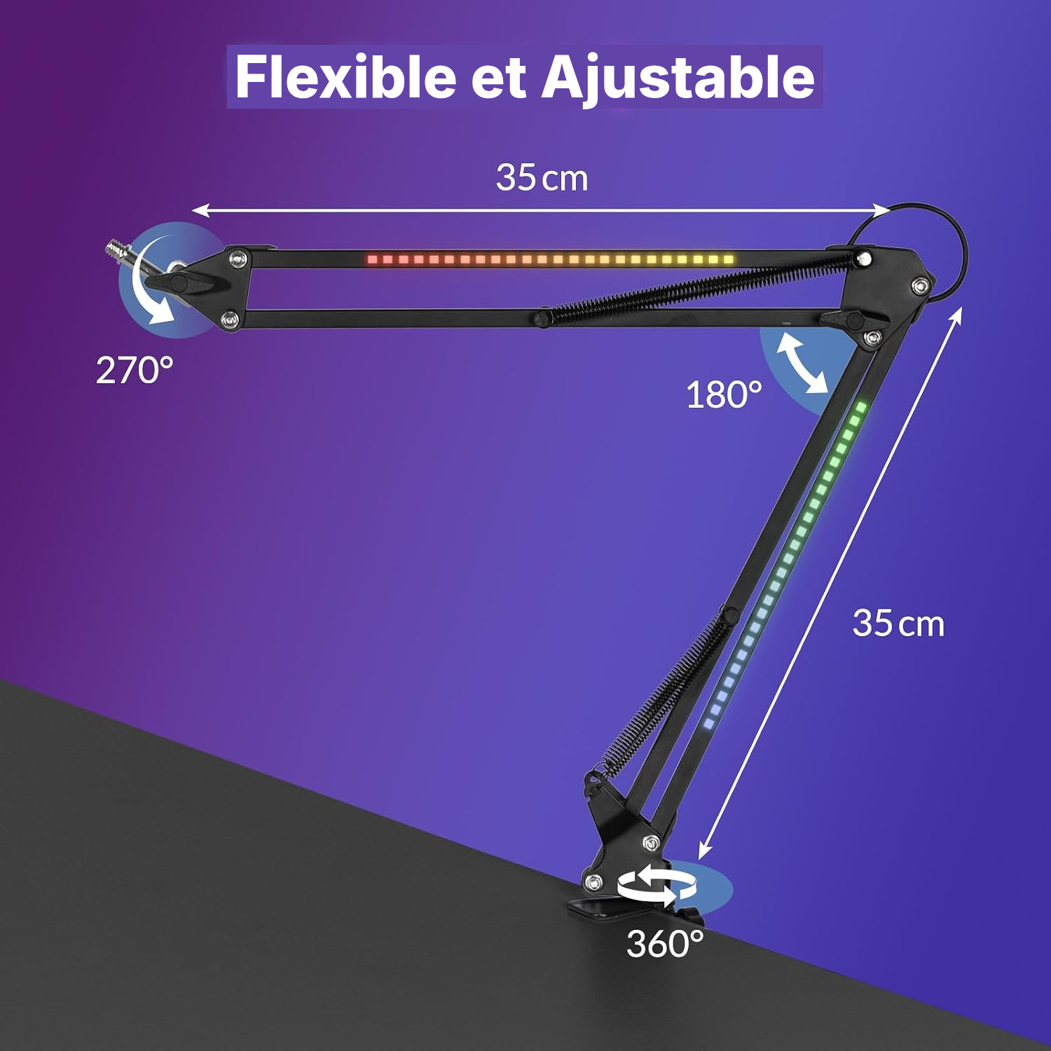 Micro pied RGB noir — bras stable — 6