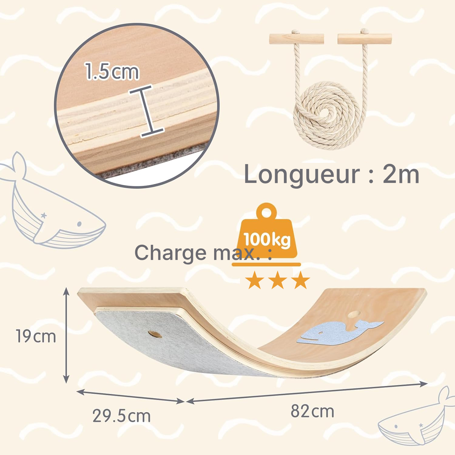 Planche d’équilibre bois naturel, stable — 3