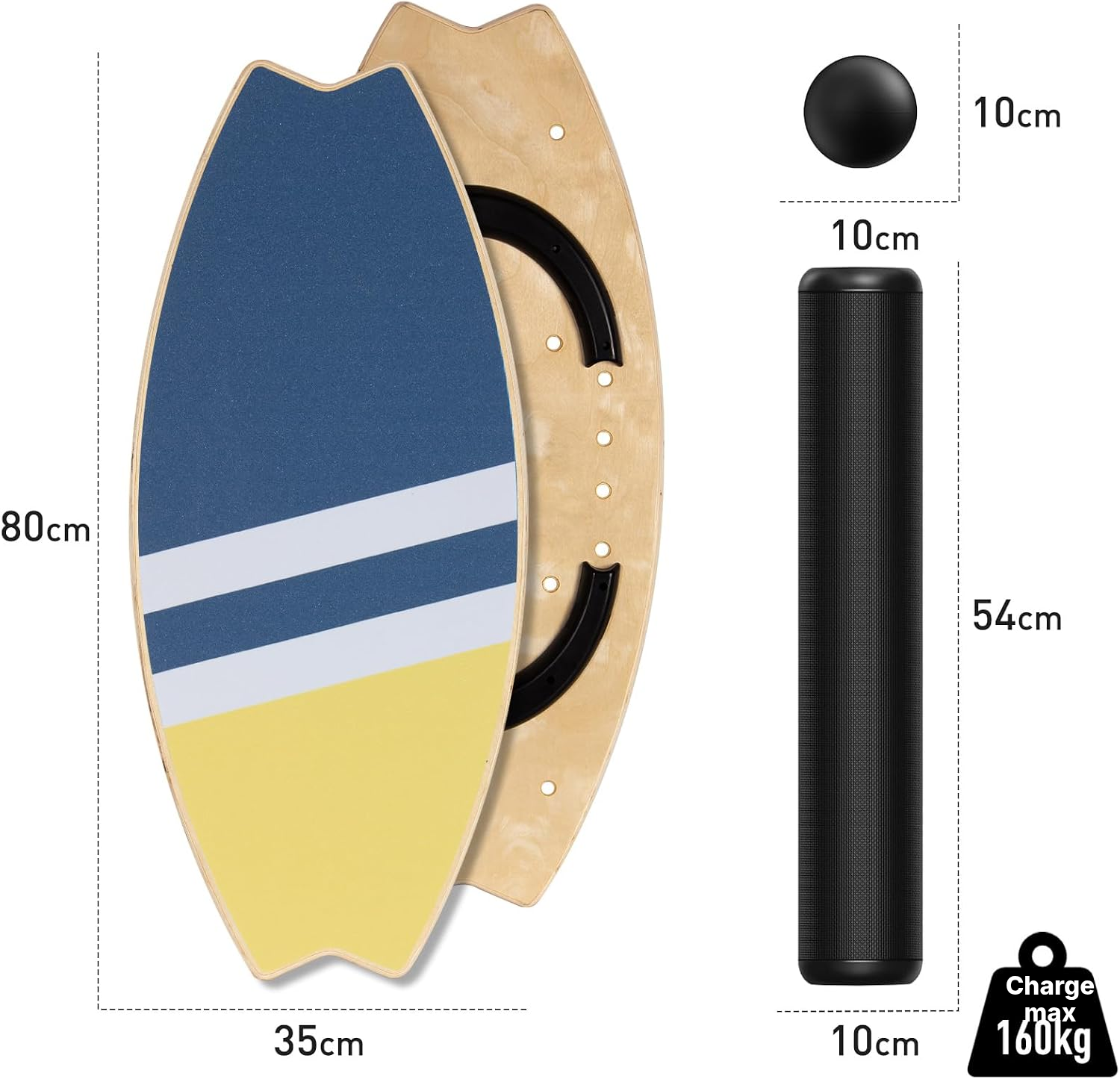 Planche d’équilibre bois 85 cm – rayures diagonales — 4