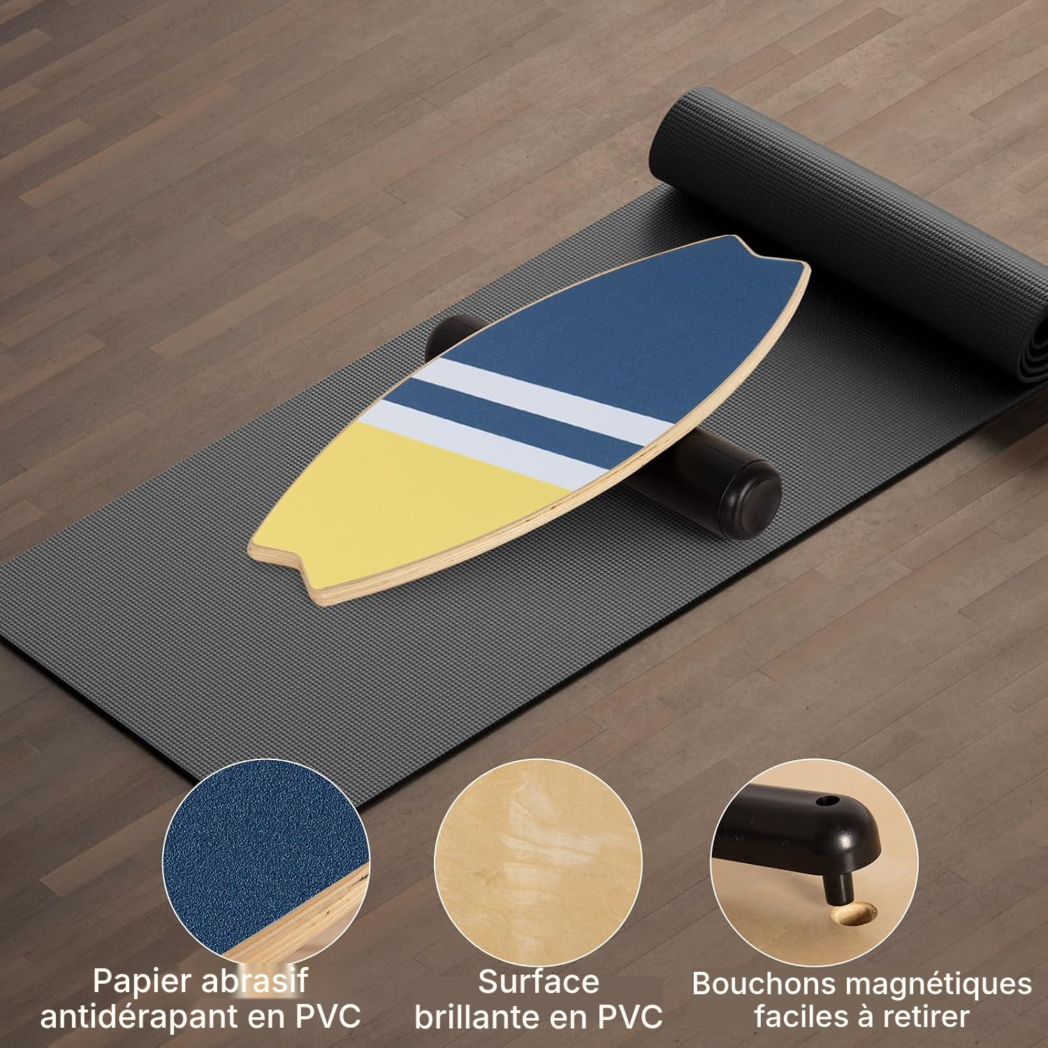 Planche d’équilibre bois 85 cm – rayures diagonales — 5