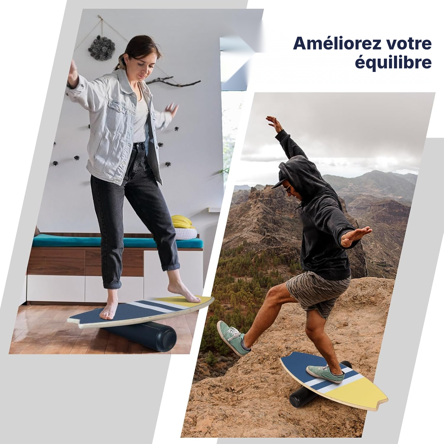 Planche d’équilibre bois 85 cm – rayures diagonales — 6