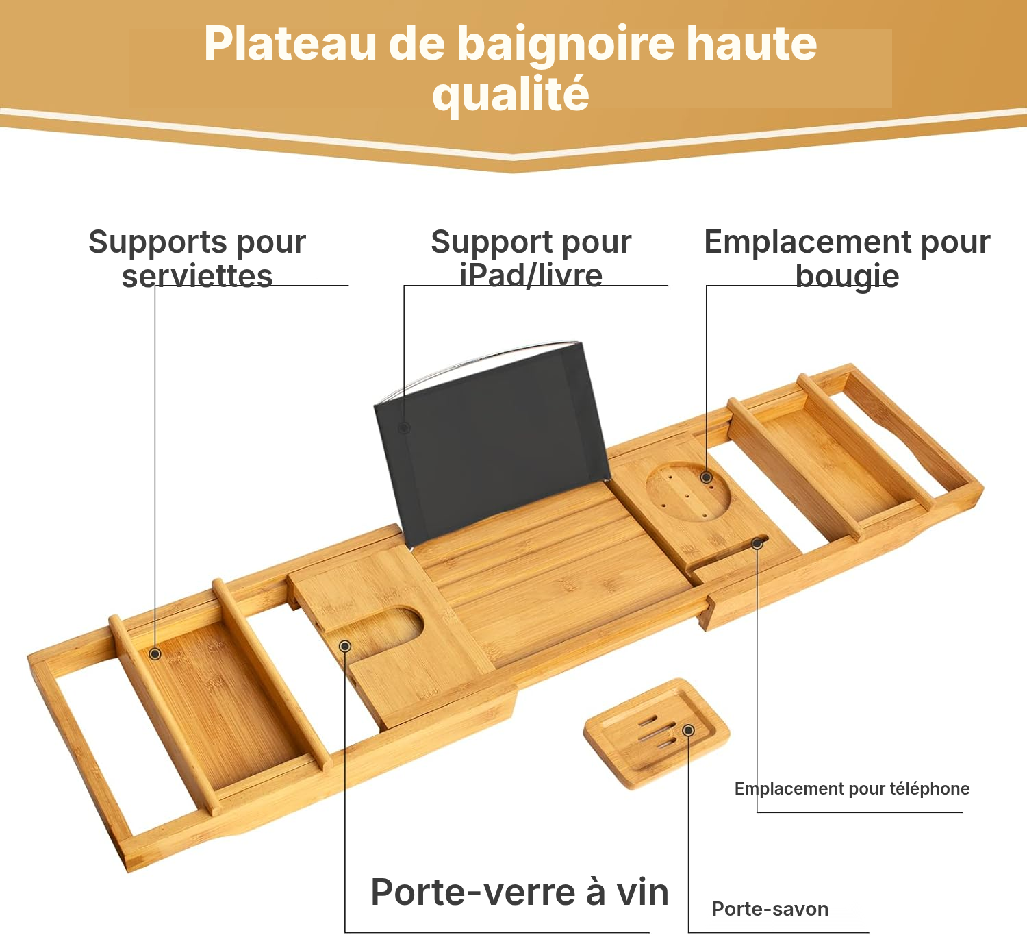 Plateau baignoire bambou — bain sans sortir — 2