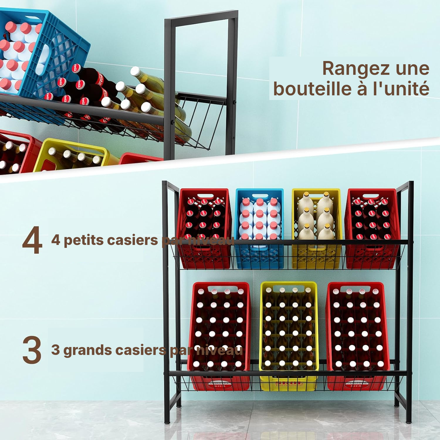 Porte bouteilles 2 niveaux Noir — accès facile — 4