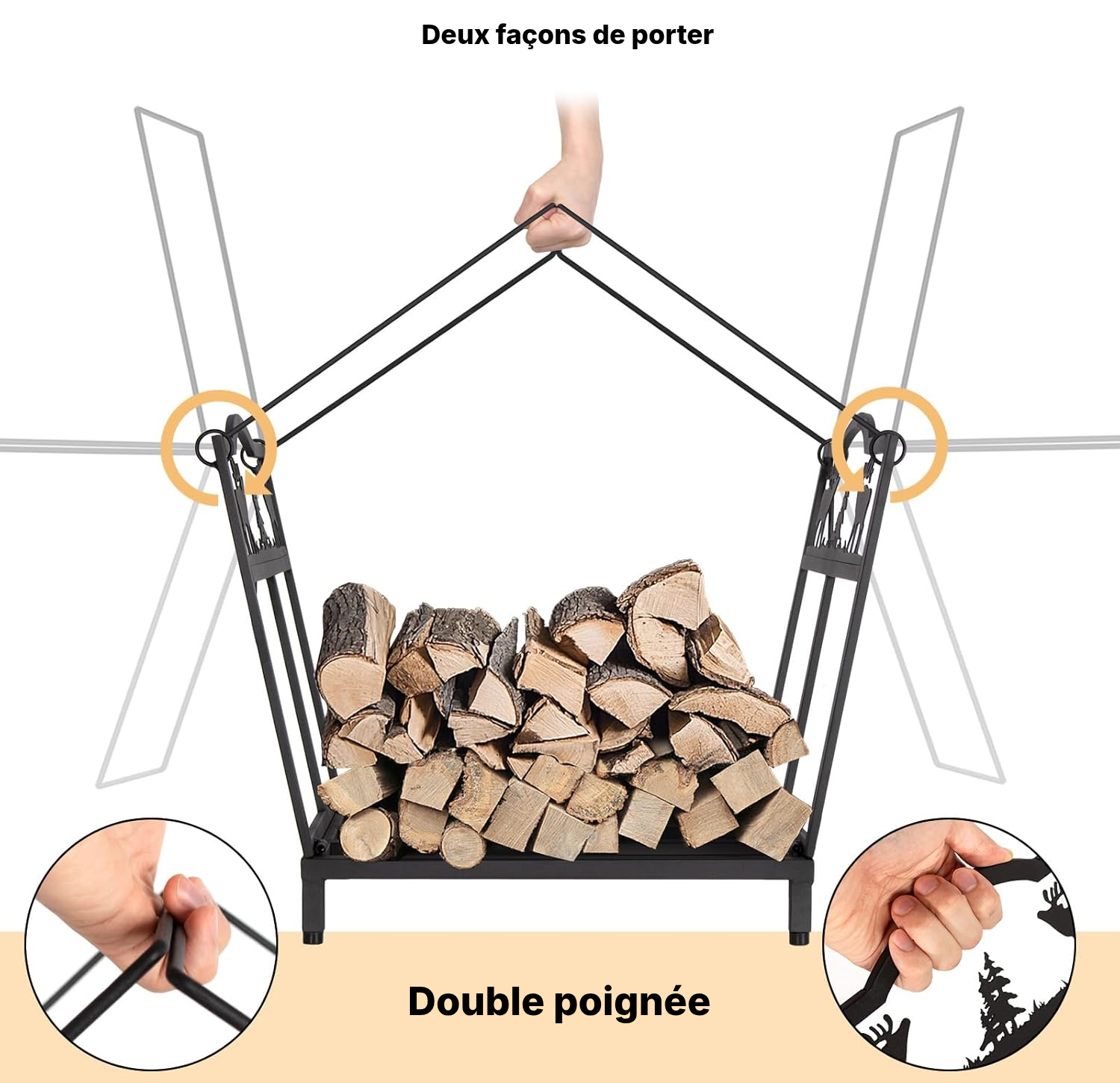 Range bûches pliable compact — 40 × 38 × 32 cm — 2