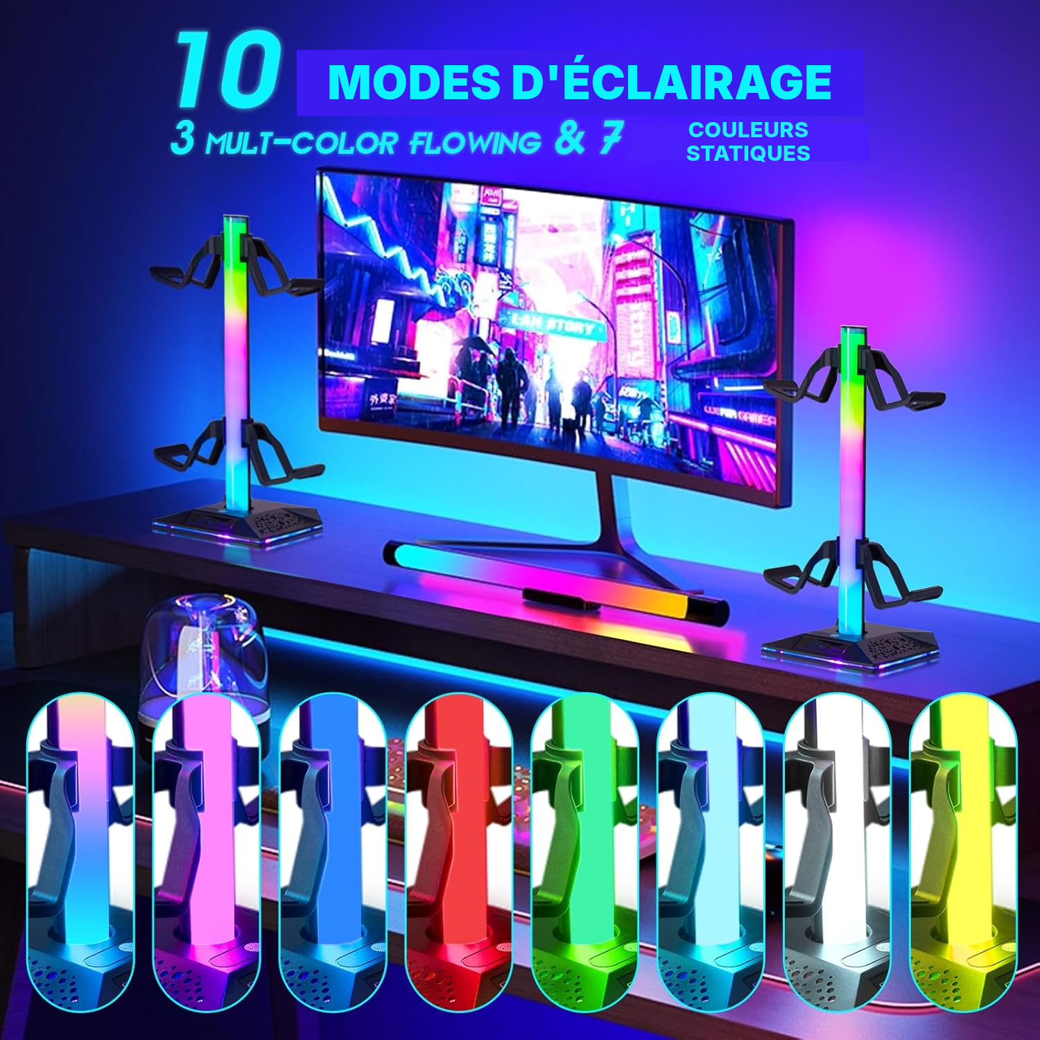 Porte manette RGB — bureau gaming organisé — 2