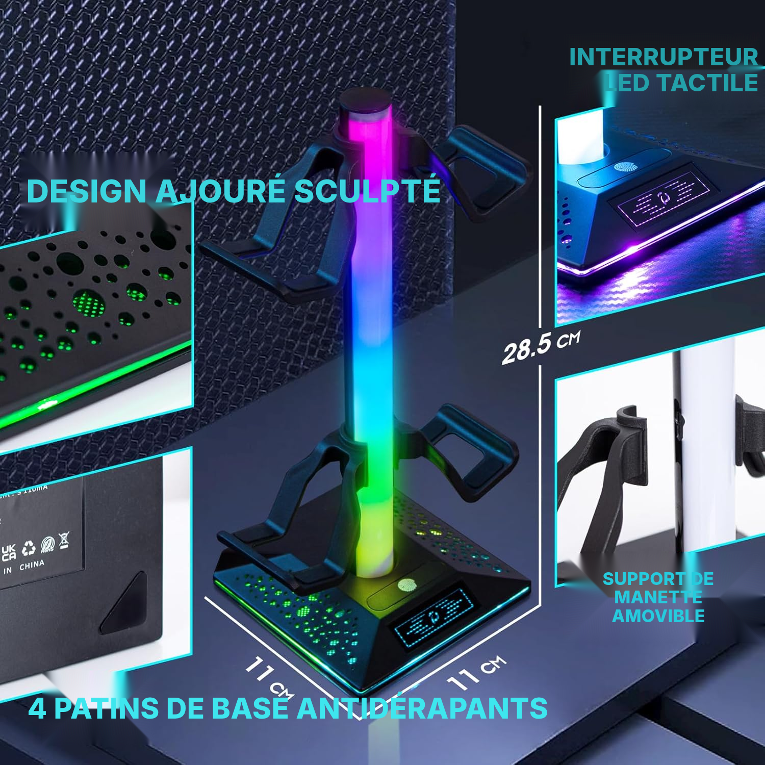 Porte manette RGB — bureau gaming organisé — 4