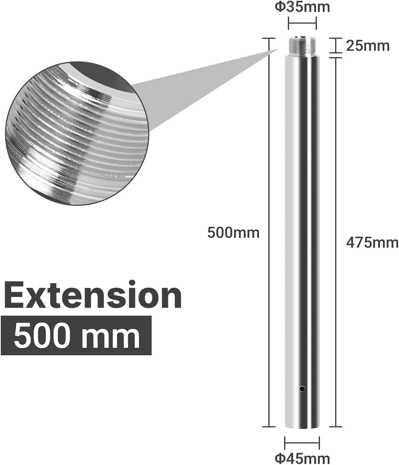 Bar pole dance: extension 500 mm pour plafond haut — 2