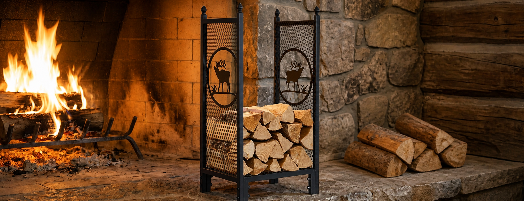 Range-bûche intérieur 80 × 40 × 30 cm — motif élan