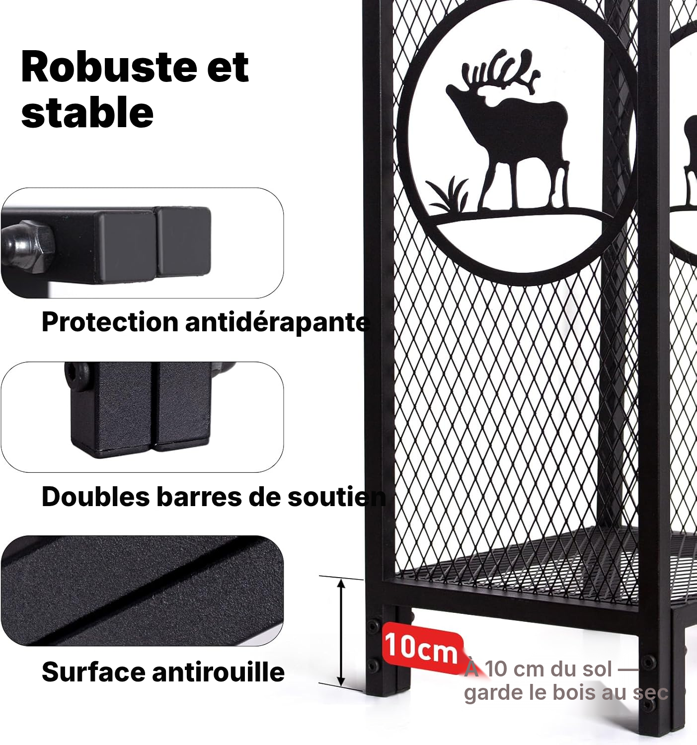 Range-bûche intérieur 80 × 40 × 30 cm — motif élan — 3