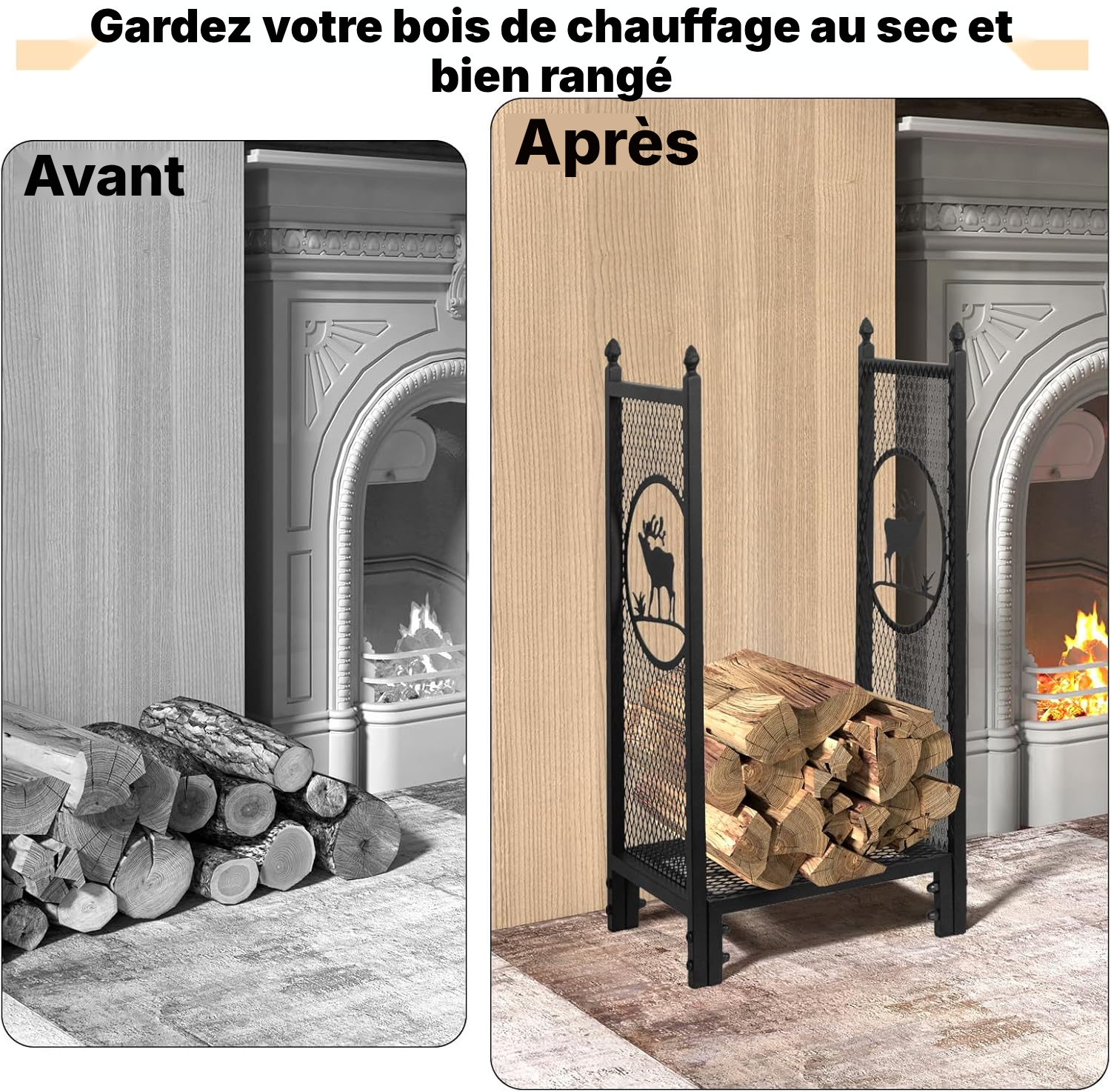 Range-bûche intérieur 80 × 40 × 30 cm — motif élan — 5