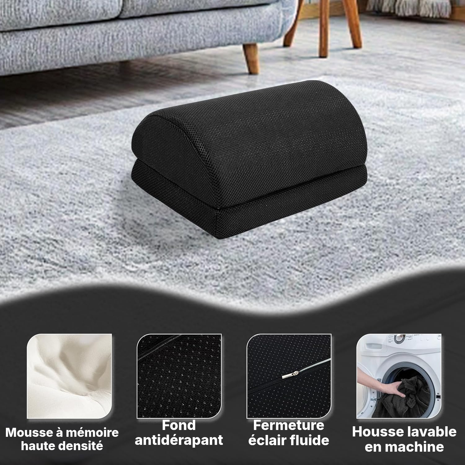 Repose-pieds de bureau ergonomique noir, 35 × 23 × 18 cm — 3
