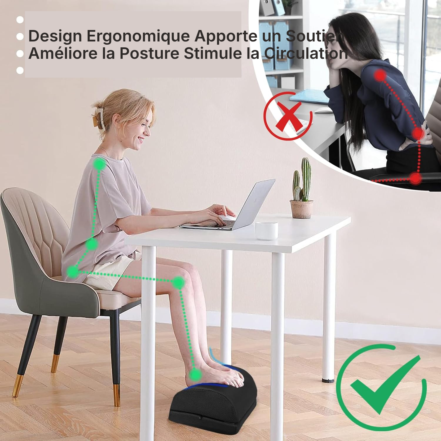 Repose-pieds de bureau ergonomique noir, 35 × 23 × 18 cm — 6
