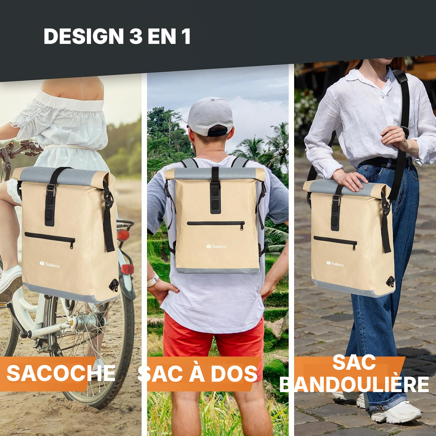 Sacoche à vélo 3-en-1 beige — du vélo à pied — 2