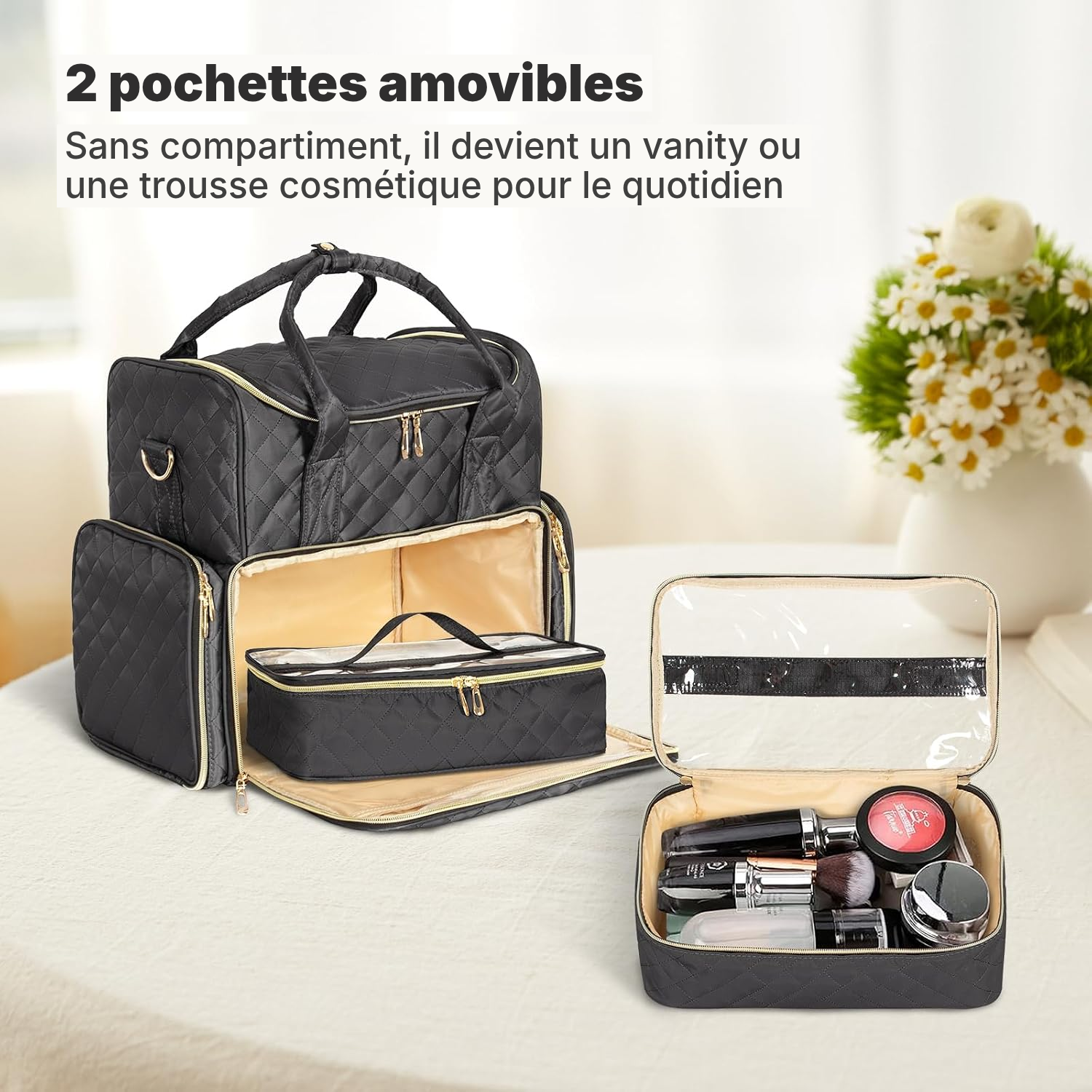 Pochette pour maquillage Noir, vernis rangés — 3