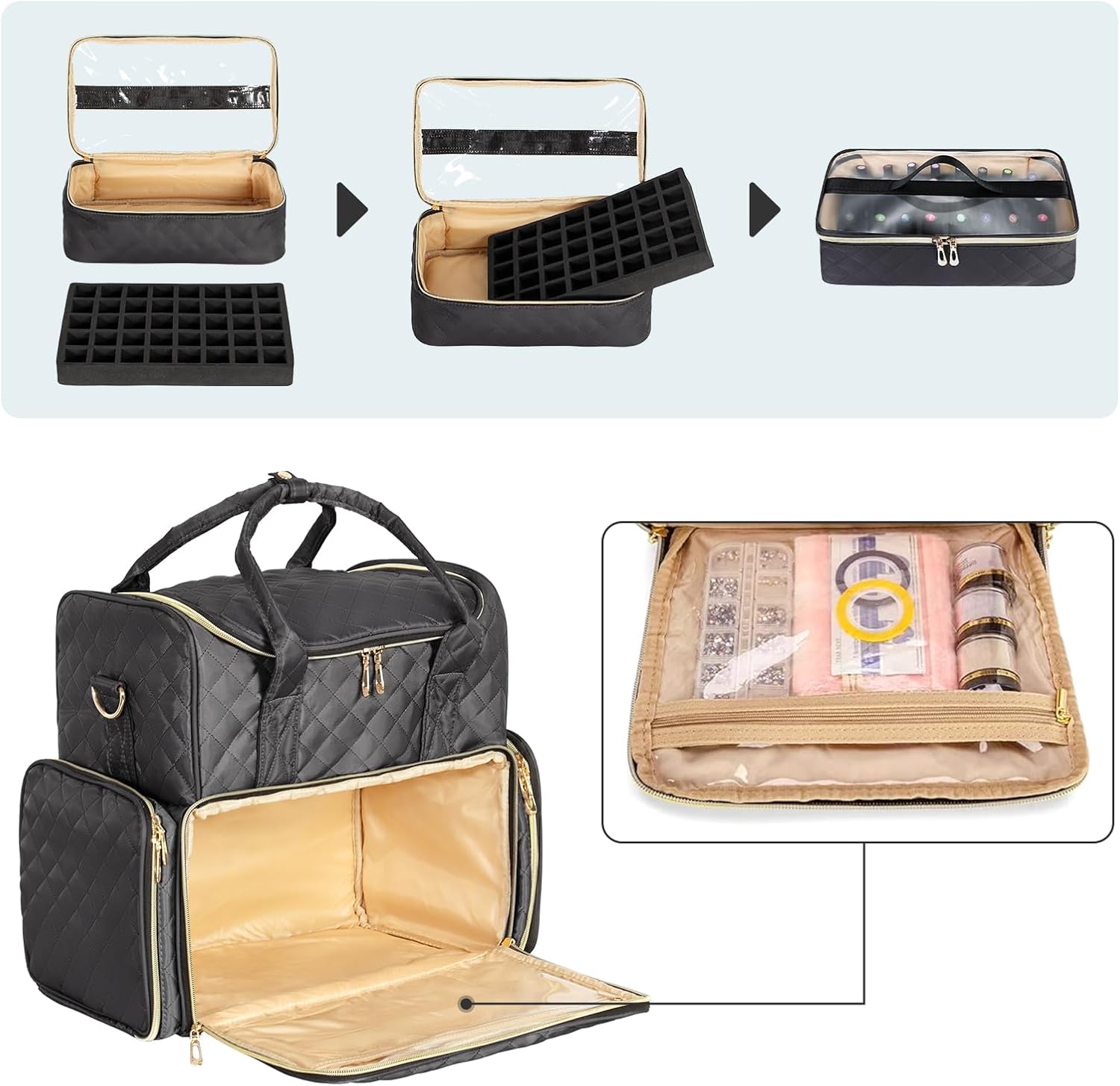 Pochette pour maquillage Noir, vernis rangés — 6